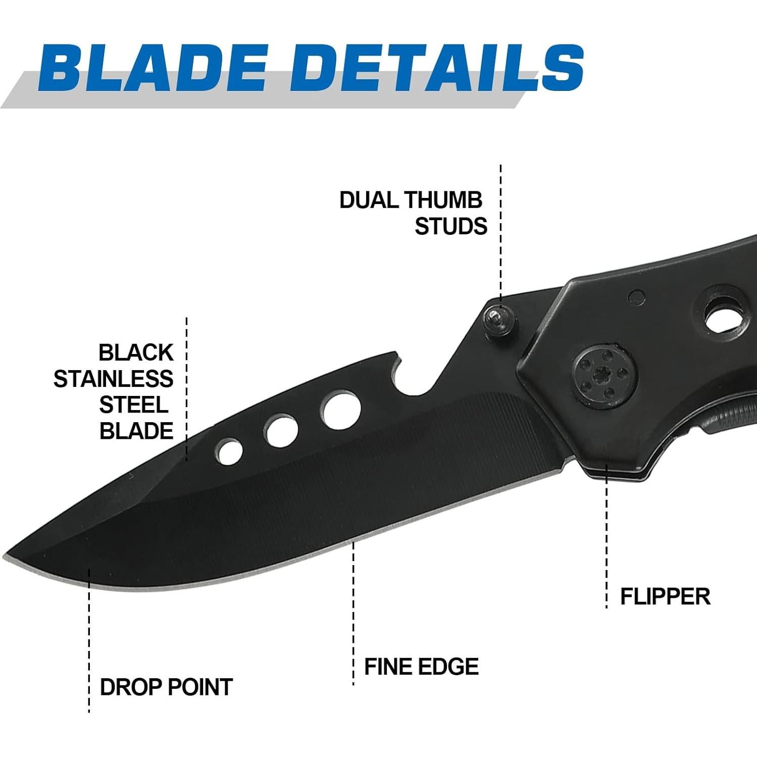 Cuchillo de bolsillo plegable Hotpoint EDC negro multifuncional