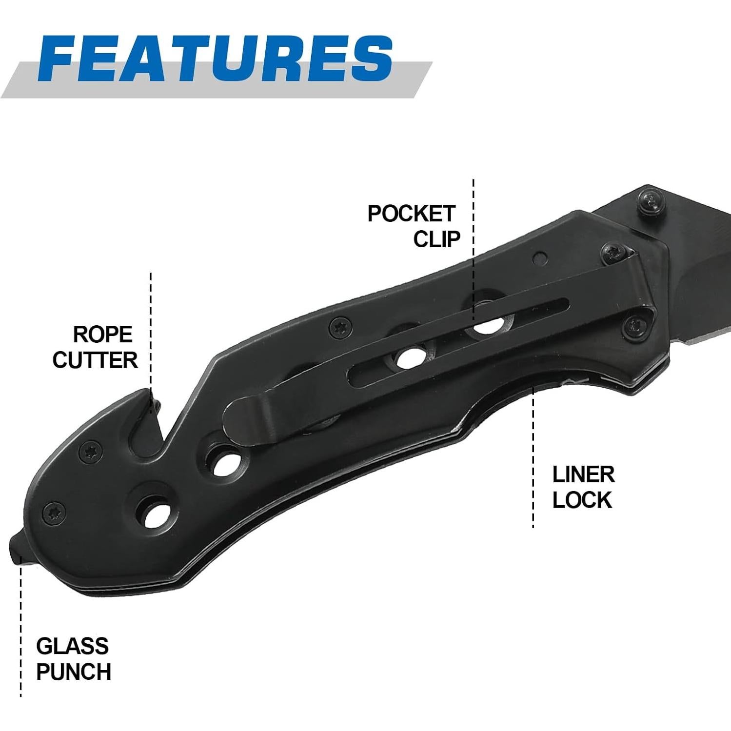 Cuchillo de bolsillo plegable Hotpoint EDC negro multifuncional