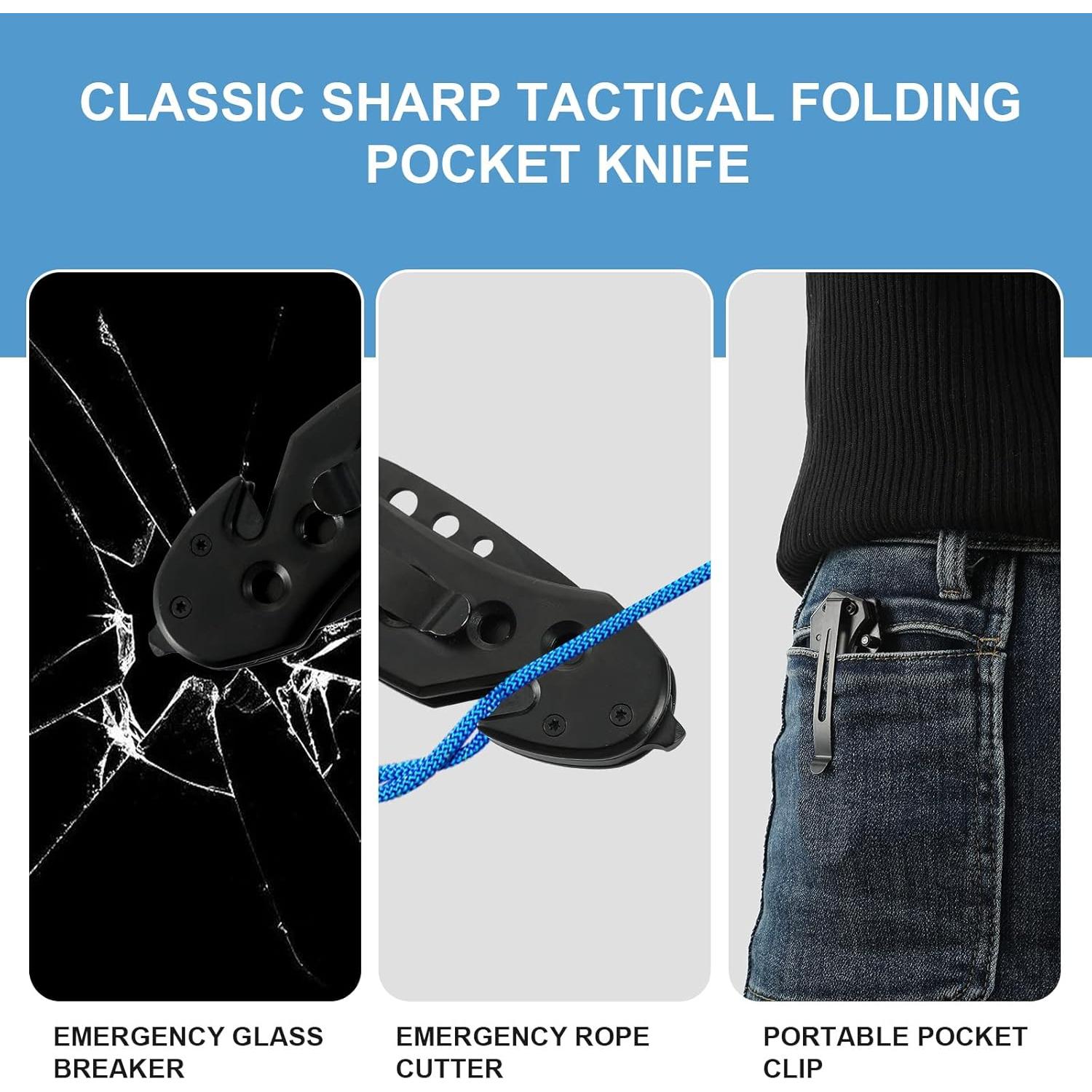 Cuchillo de bolsillo plegable Hotpoint EDC negro multifuncional