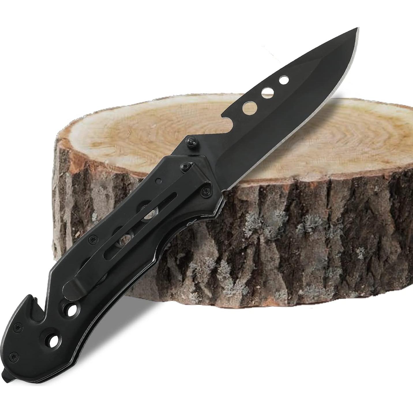 Cuchillo de bolsillo plegable Hotpoint EDC negro multifuncional