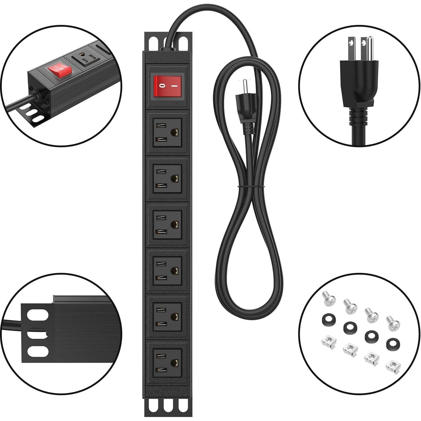 Regleta de 6 Salidas BTU Metal Montable 1.83m 15A 125V
