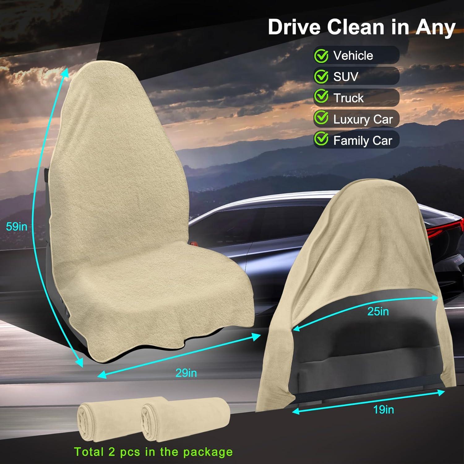 Funda de Toalla para Asiento de Coche CORTHENA Beige 2 Paquete