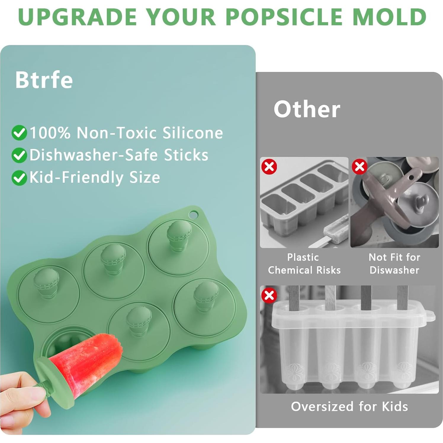 Moldes de Paletas de Silicona btrfe 6 Cavidades 60ml Verde