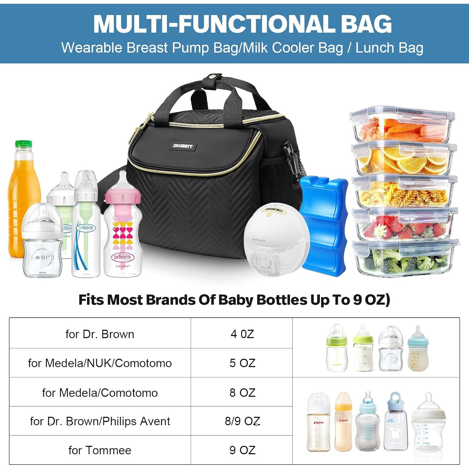 Bolsa Térmica Extractor de Leche Materna Negra - Compatible con Medela, Elvie, Momcozy