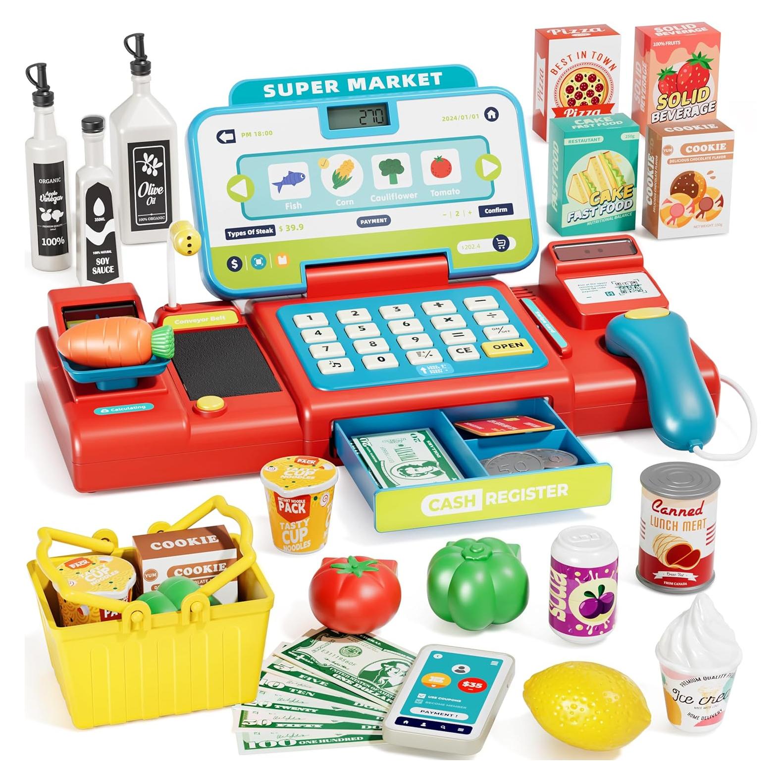 Caja Registradora de Juguete para Niños 3-8 Años - Azul y Rojo