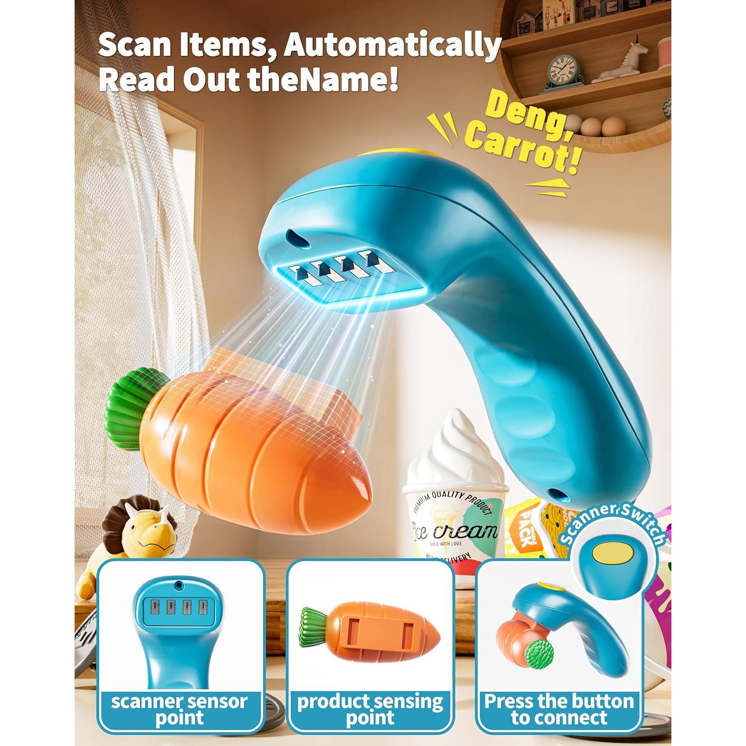 Caja Registradora de Juguete para Niños 3-8 Años - Azul y Rojo