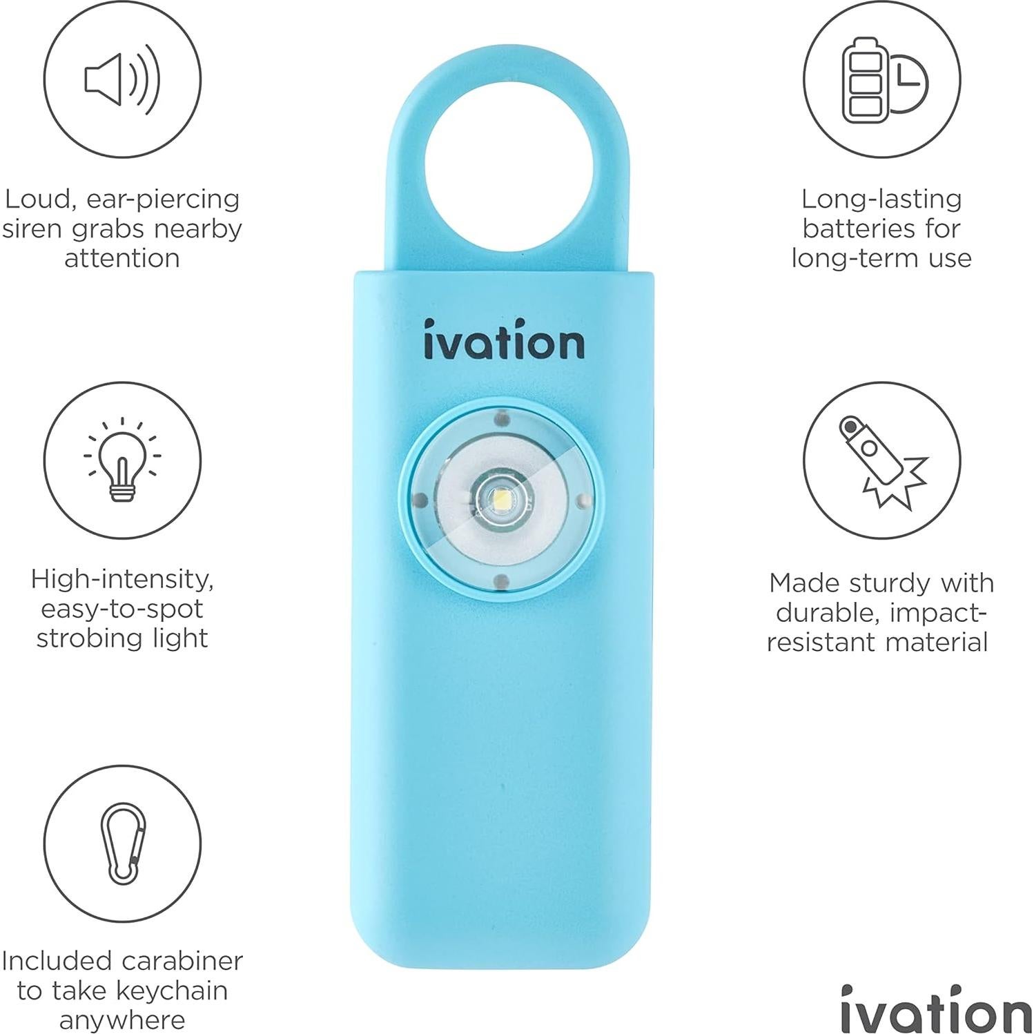 Llave de Alarma SOS Ivation | Sirena 125 dB y Luz LED Estroboscópica