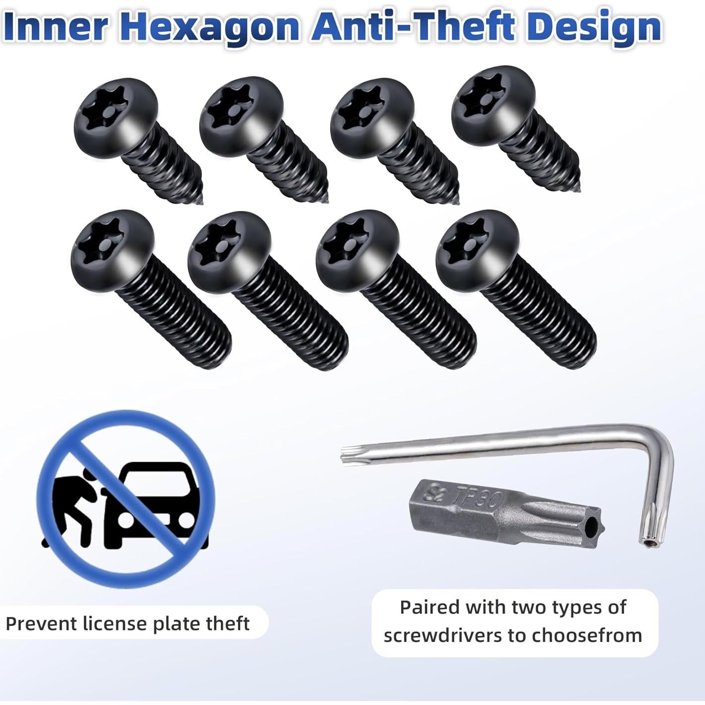 Kit de Tornillos Antirrobo Hoewina para Placas de Matrícula 8PCS