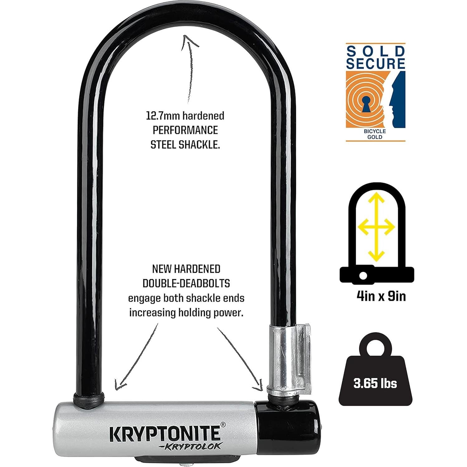 Candado U-Lock Kryptonite KryptoLok Estándar con Cable 1.22m
