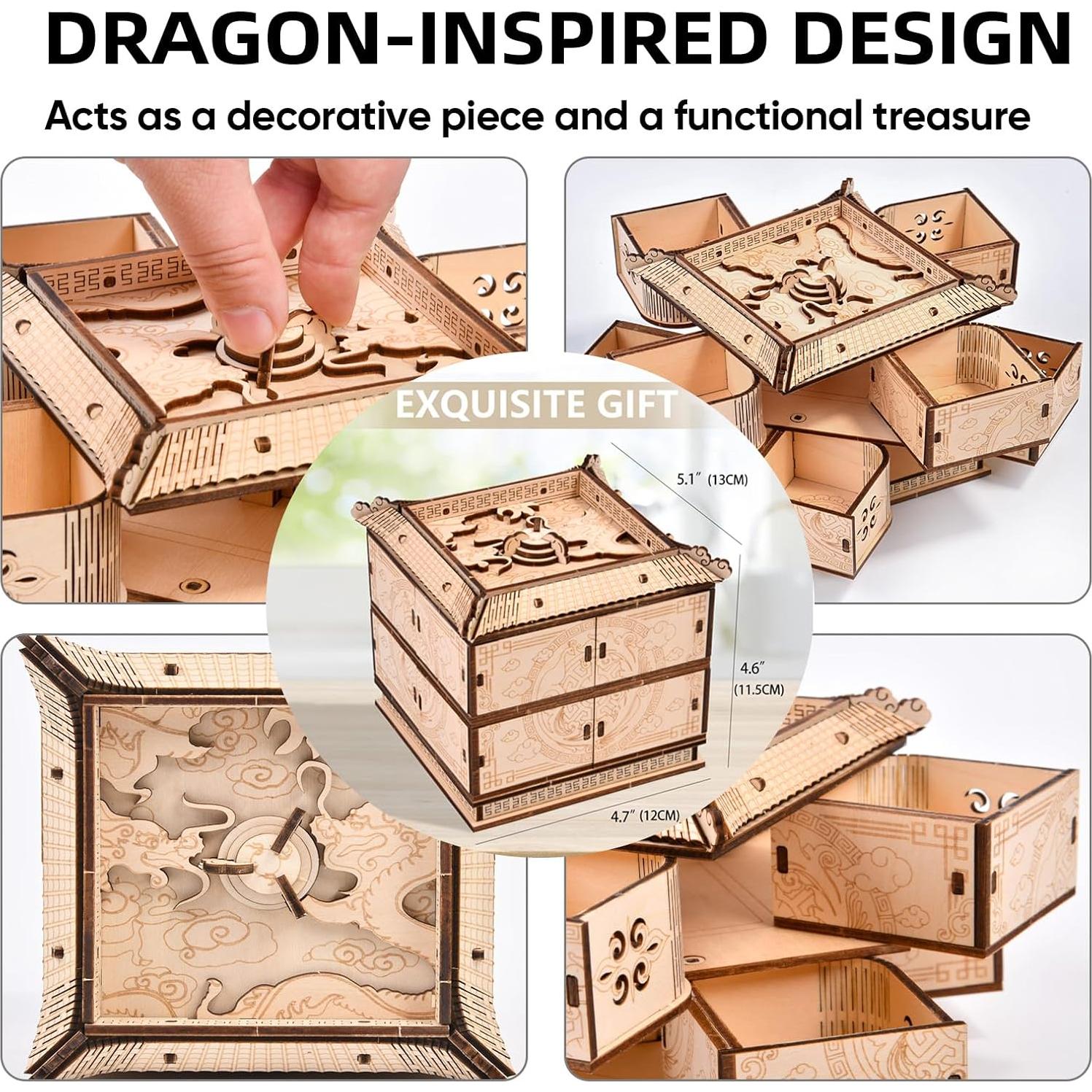 Rompecabezas 3D de Madera Caja de Tesoro Dragón Varbertos