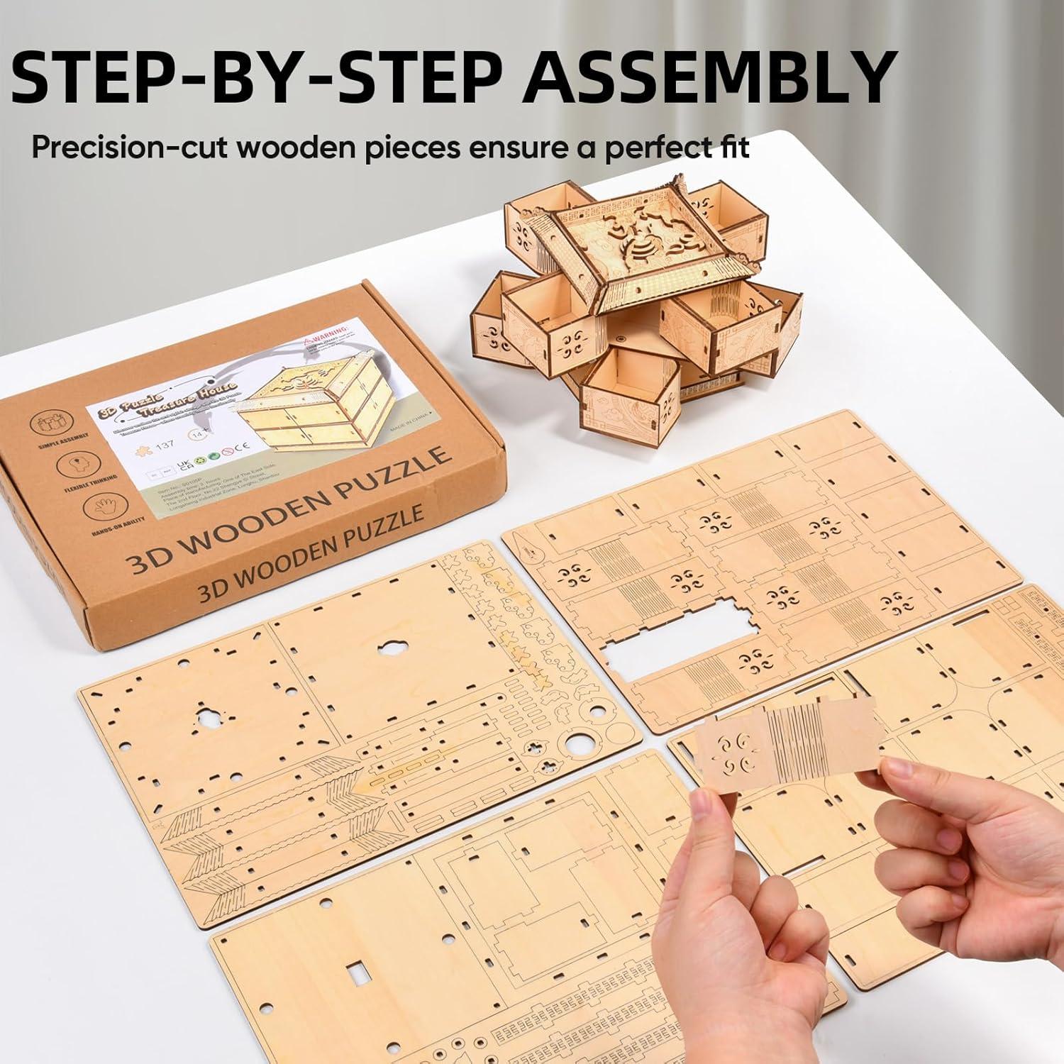 Rompecabezas 3D de Madera Caja de Tesoro Dragón Varbertos