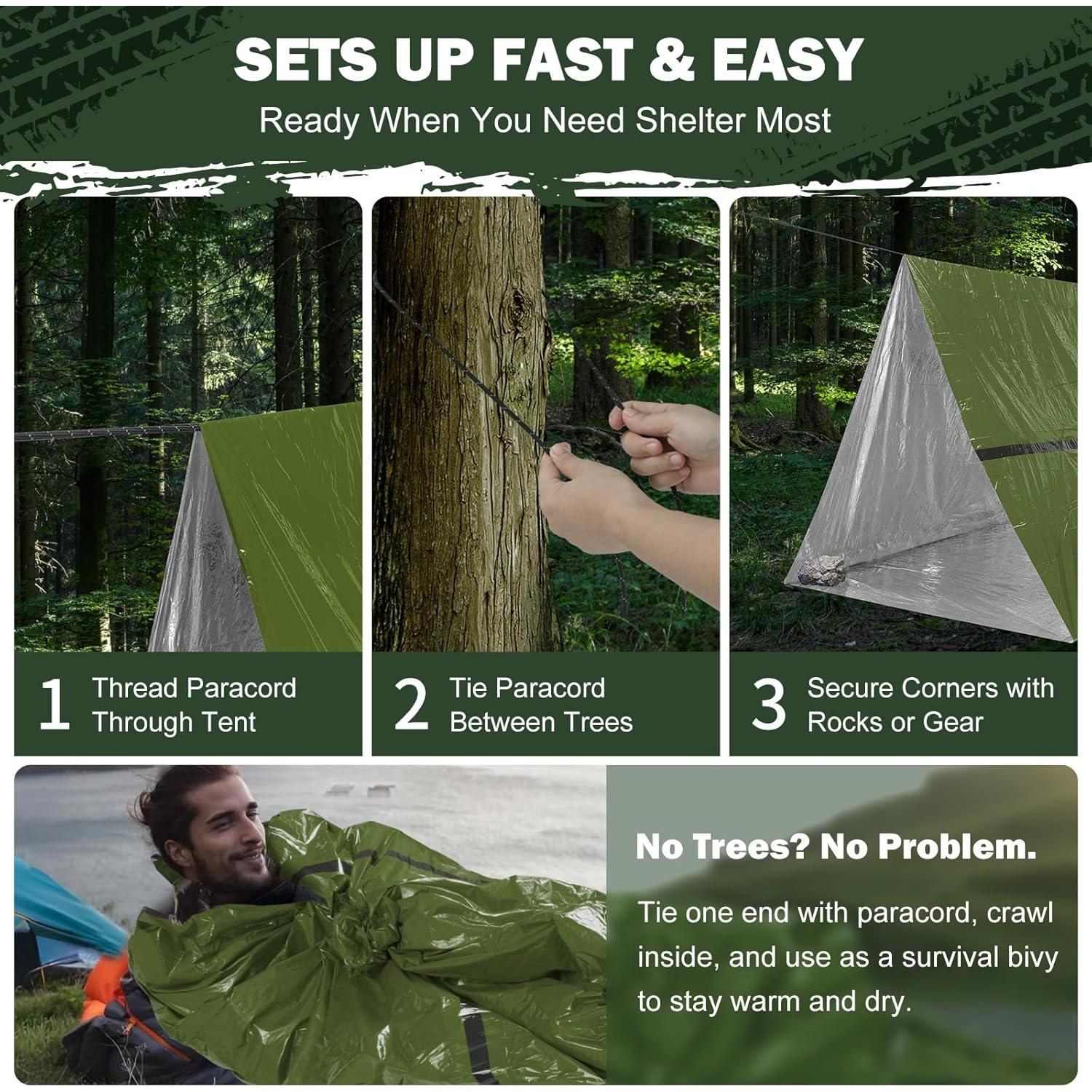 Tienda de Supervivencia Mylar 2 Personas con Silbato y Paracord