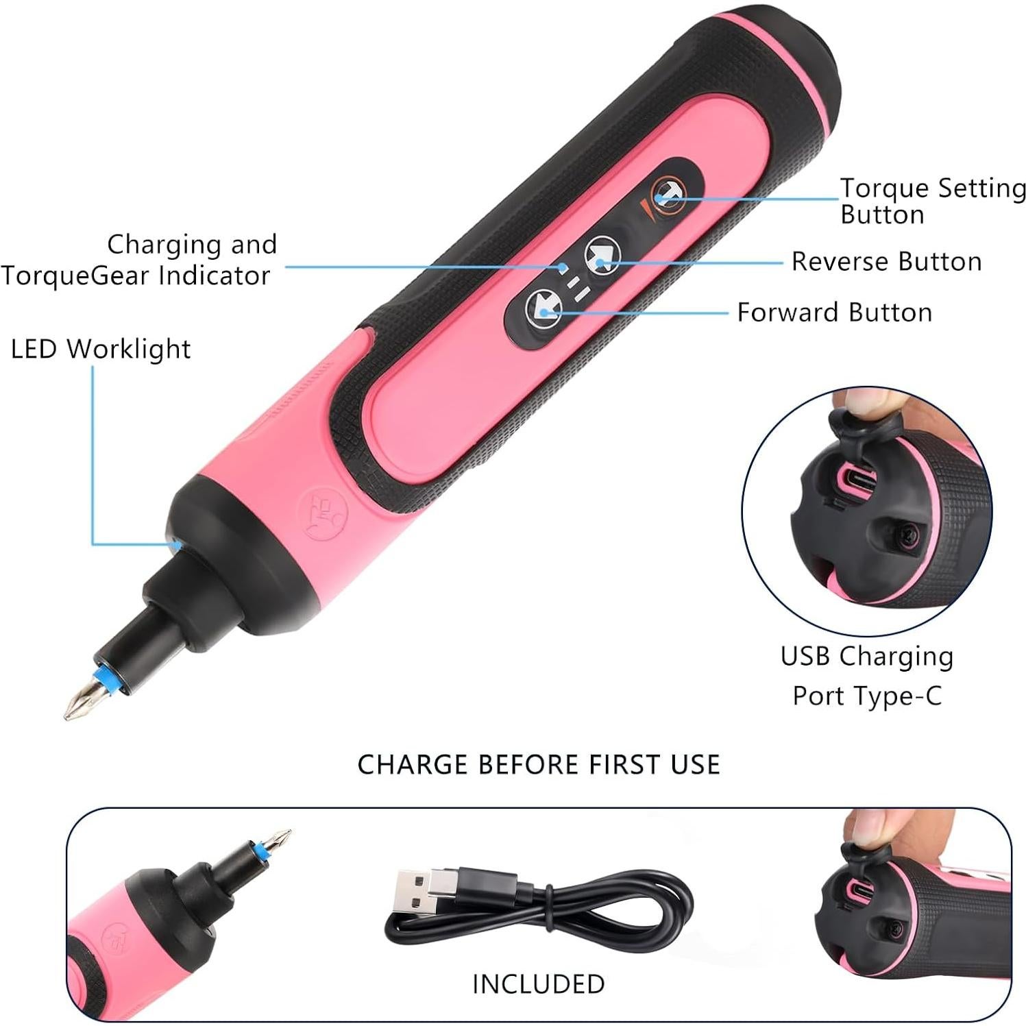 Destornillador Eléctrico Recargable SOCOHO AID 4V Rosa