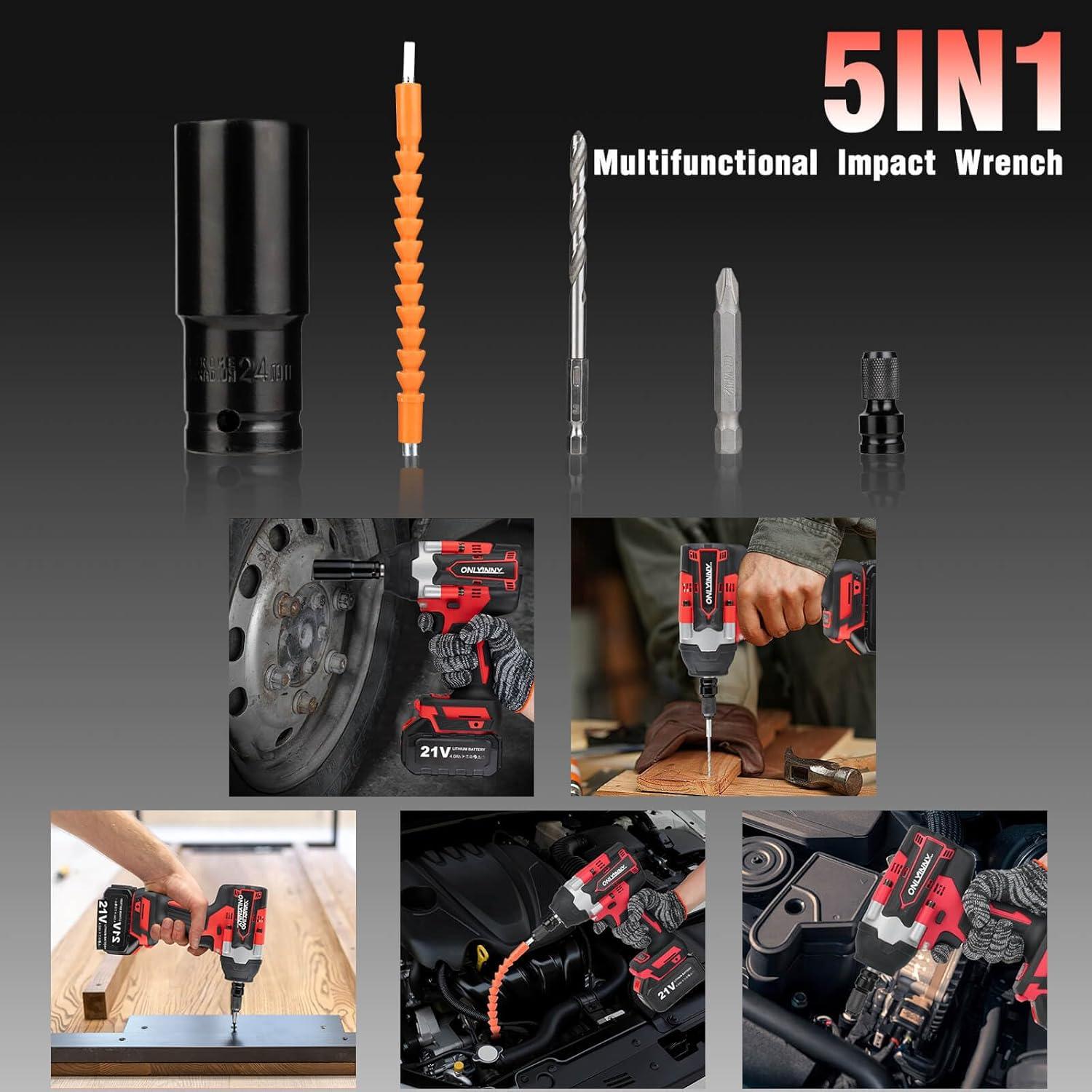 Llave de impacto inalámbrica 1/2 OnlyinNY 1000 N.m 21V