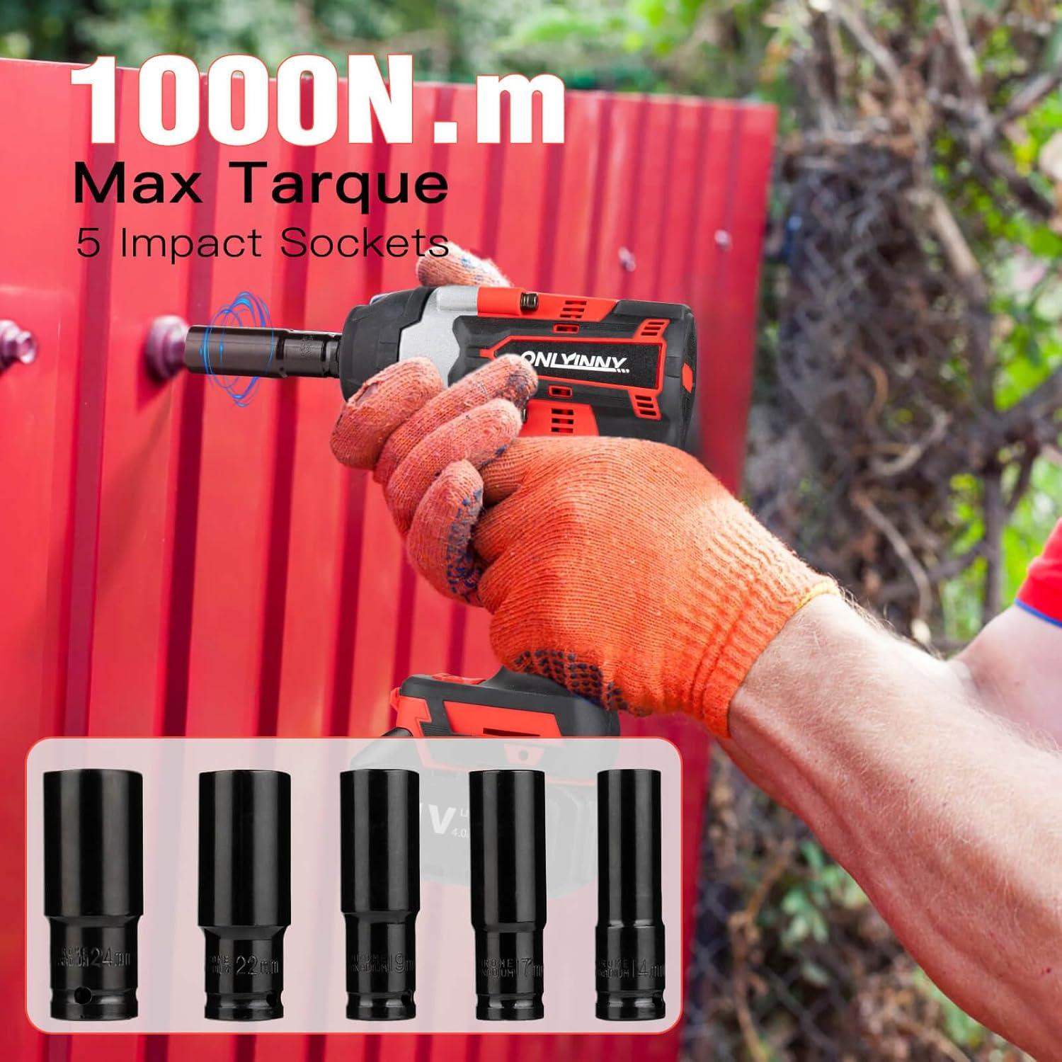 Llave de impacto inalámbrica 1/2 OnlyinNY 1000 N.m 21V