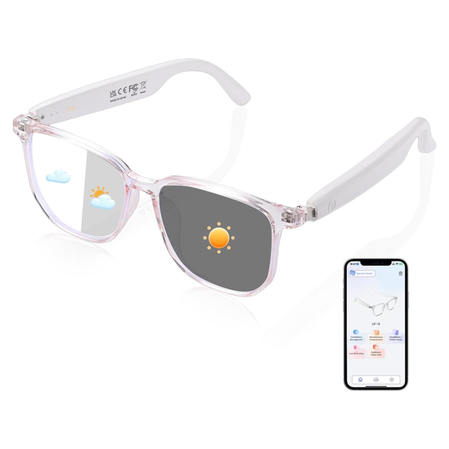 Gafas Inteligentes AI UF-15 Rosa con Traducción en Tiempo Real