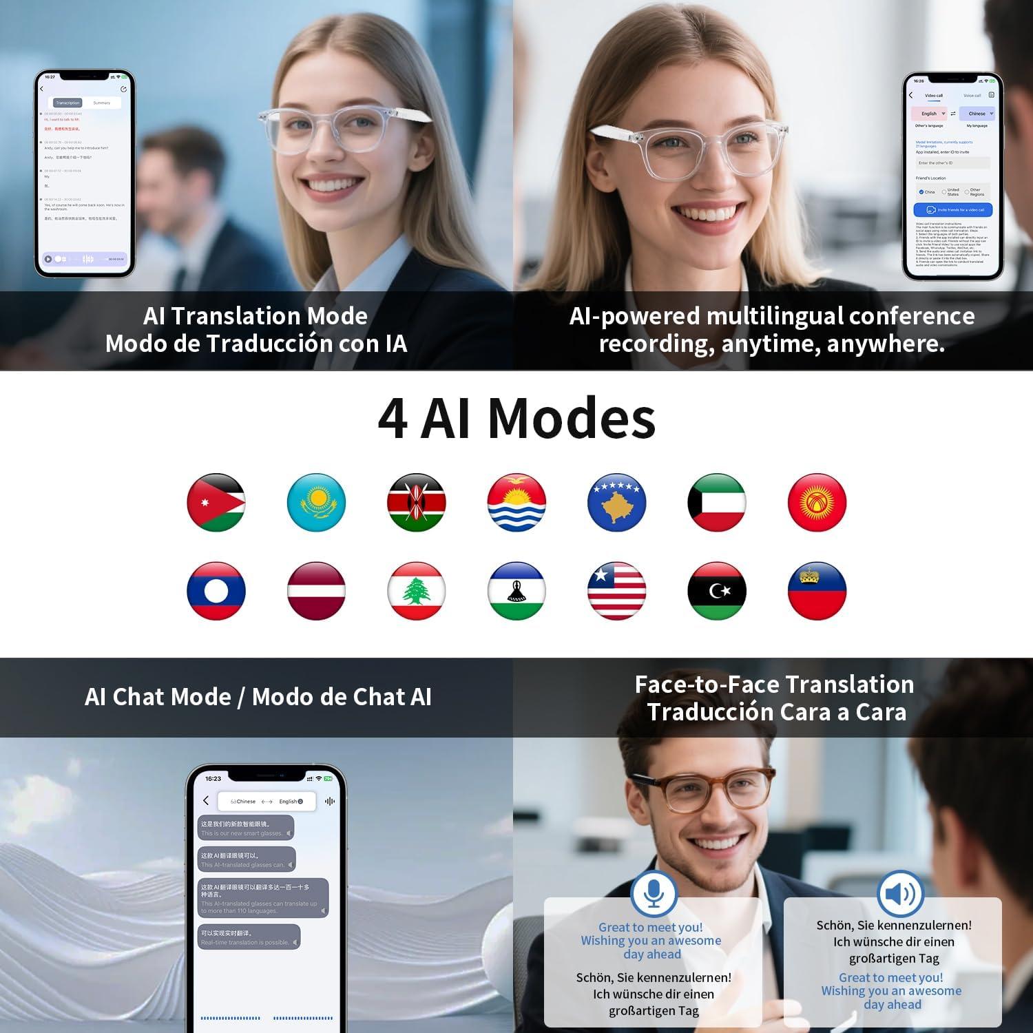 Gafas Inteligentes AI UF-15 Rosa con Traducción en Tiempo Real