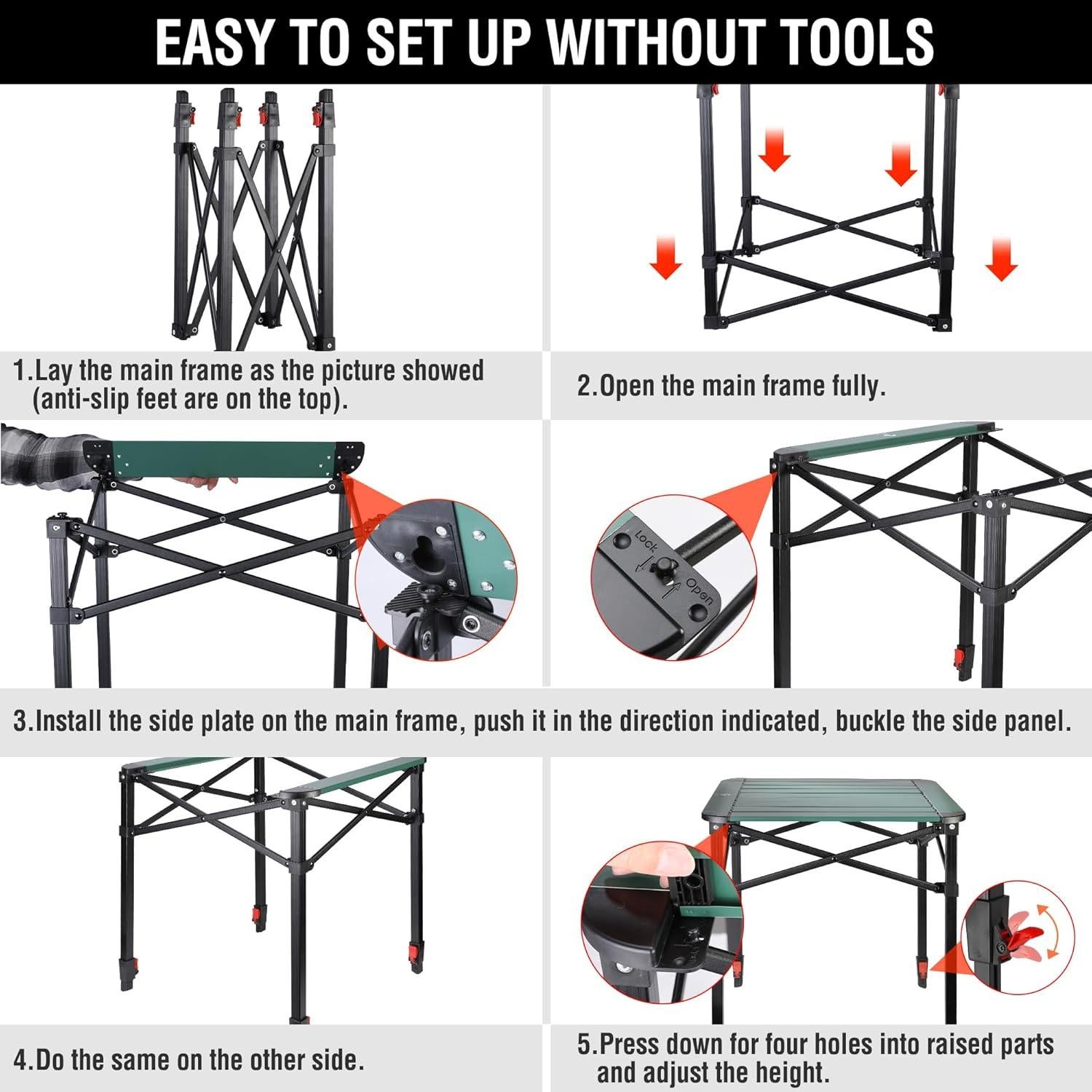 Mesa de Camping Plegable VILLEY Verde 39.88x39.88cm Ajustable
