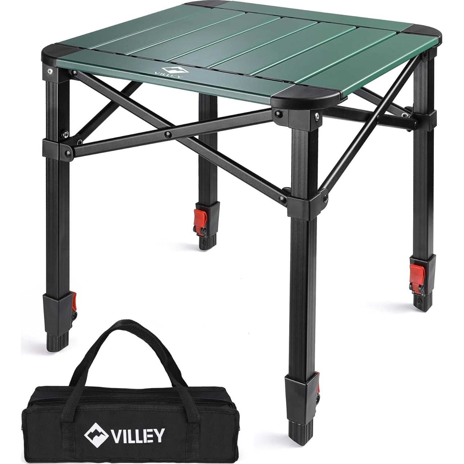 Mesa de Camping Plegable VILLEY Verde 39.88x39.88cm Ajustable