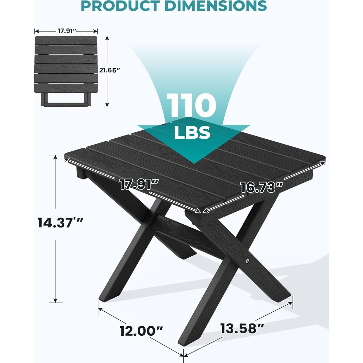 Mesa Lateral Plegable SERWALL Adirondack HDPE Negra