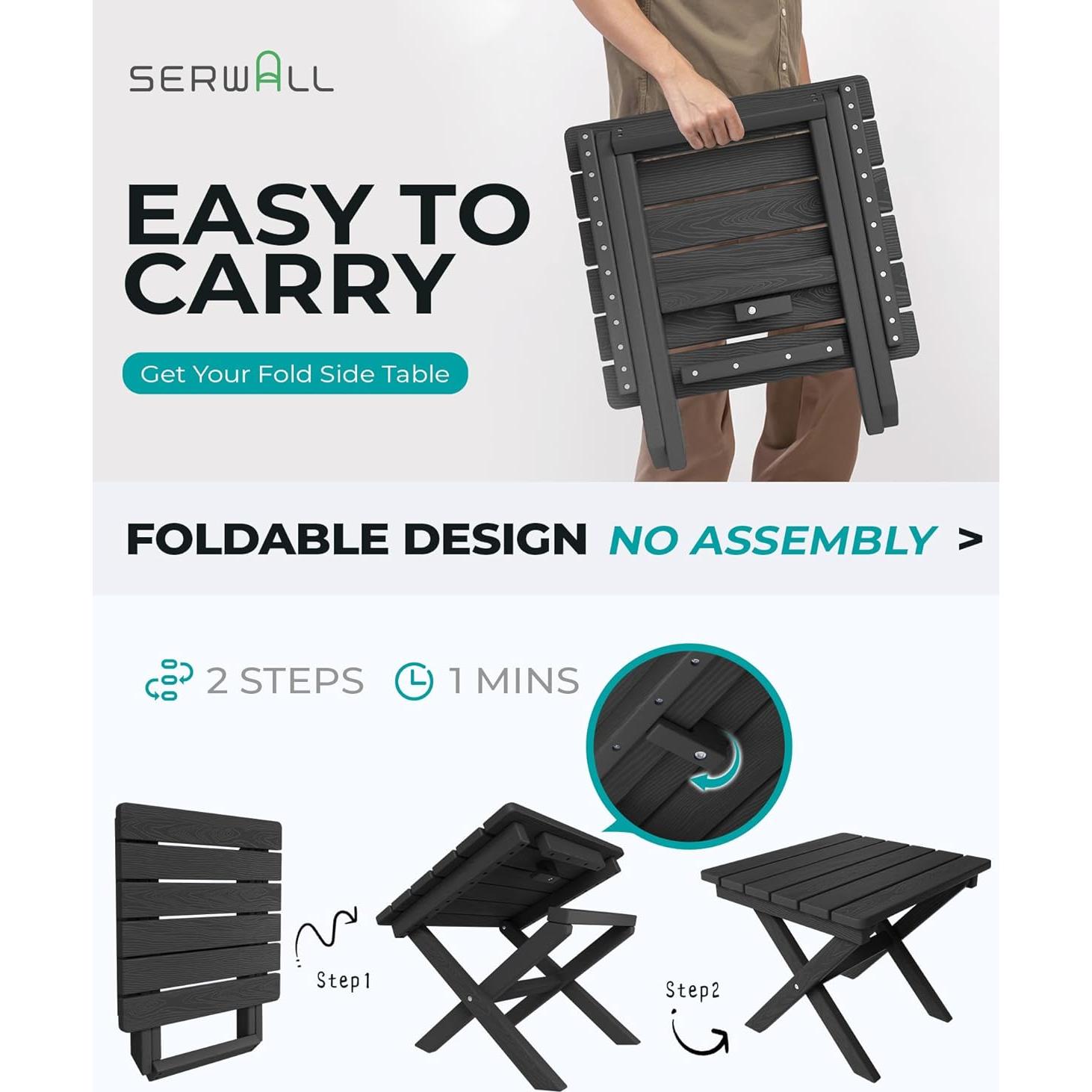 Mesa Lateral Plegable SERWALL Adirondack HDPE Negra