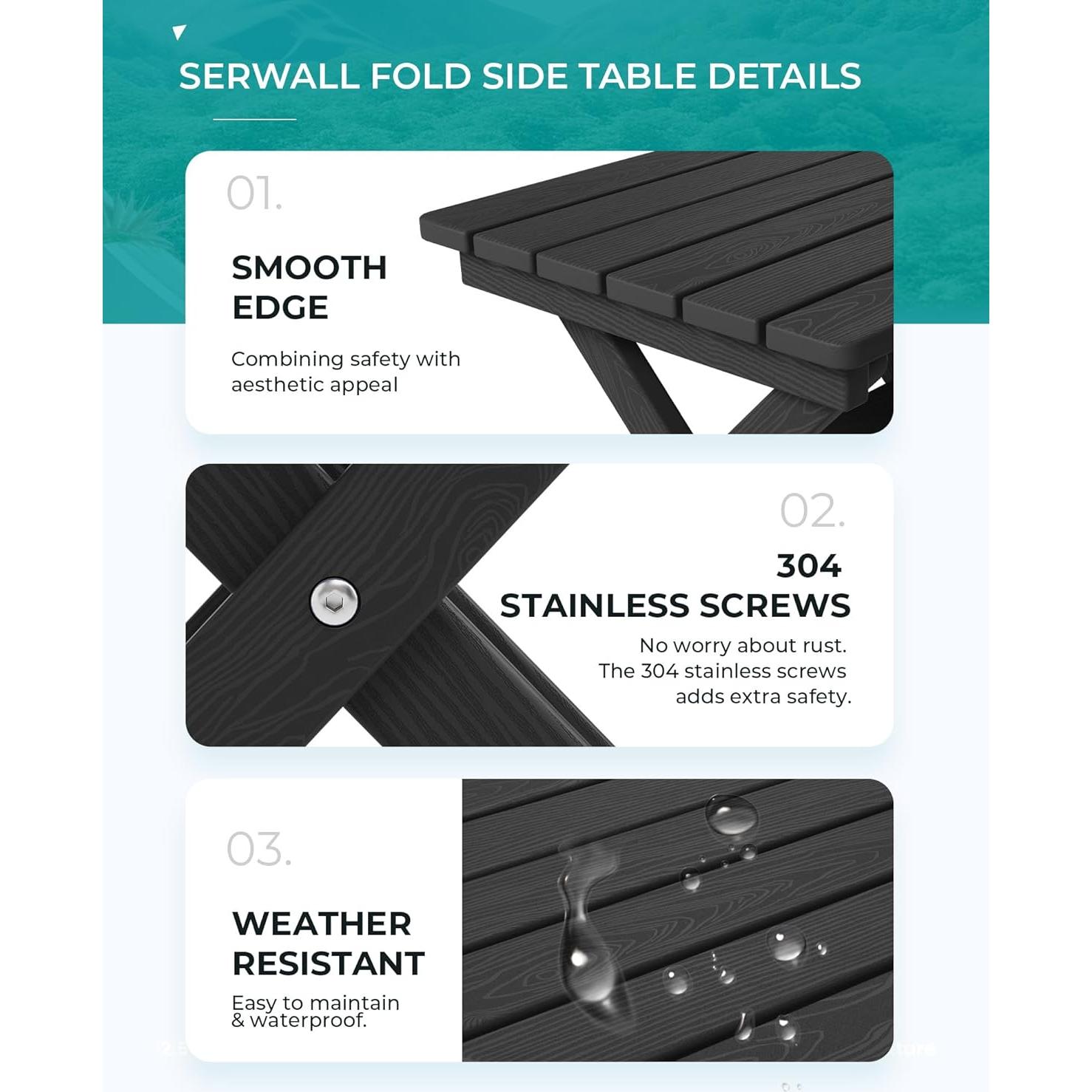 Mesa Lateral Plegable SERWALL Adirondack HDPE Negra