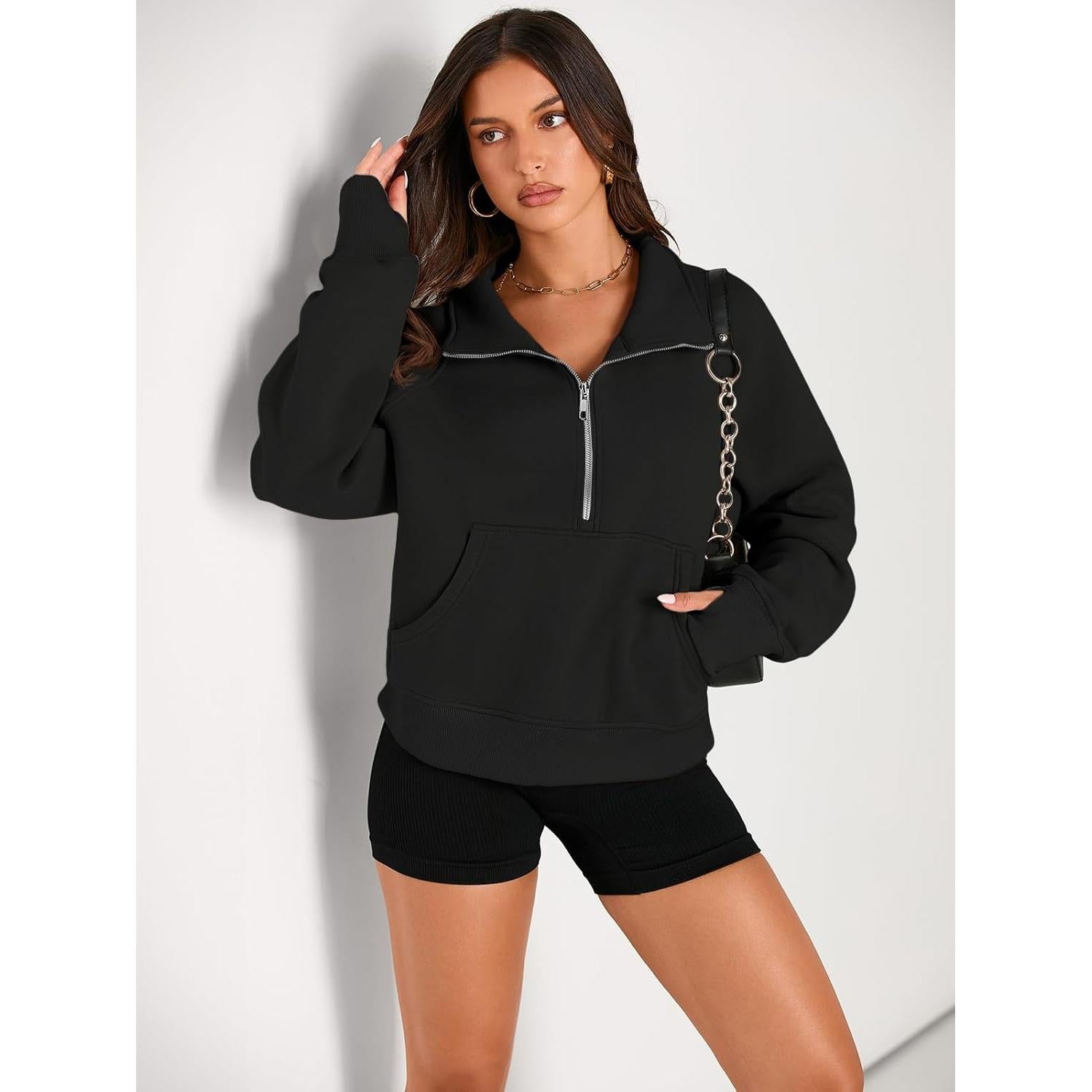 Sudadera Mujer AUTOMET Media Cremallera Cropped Negra