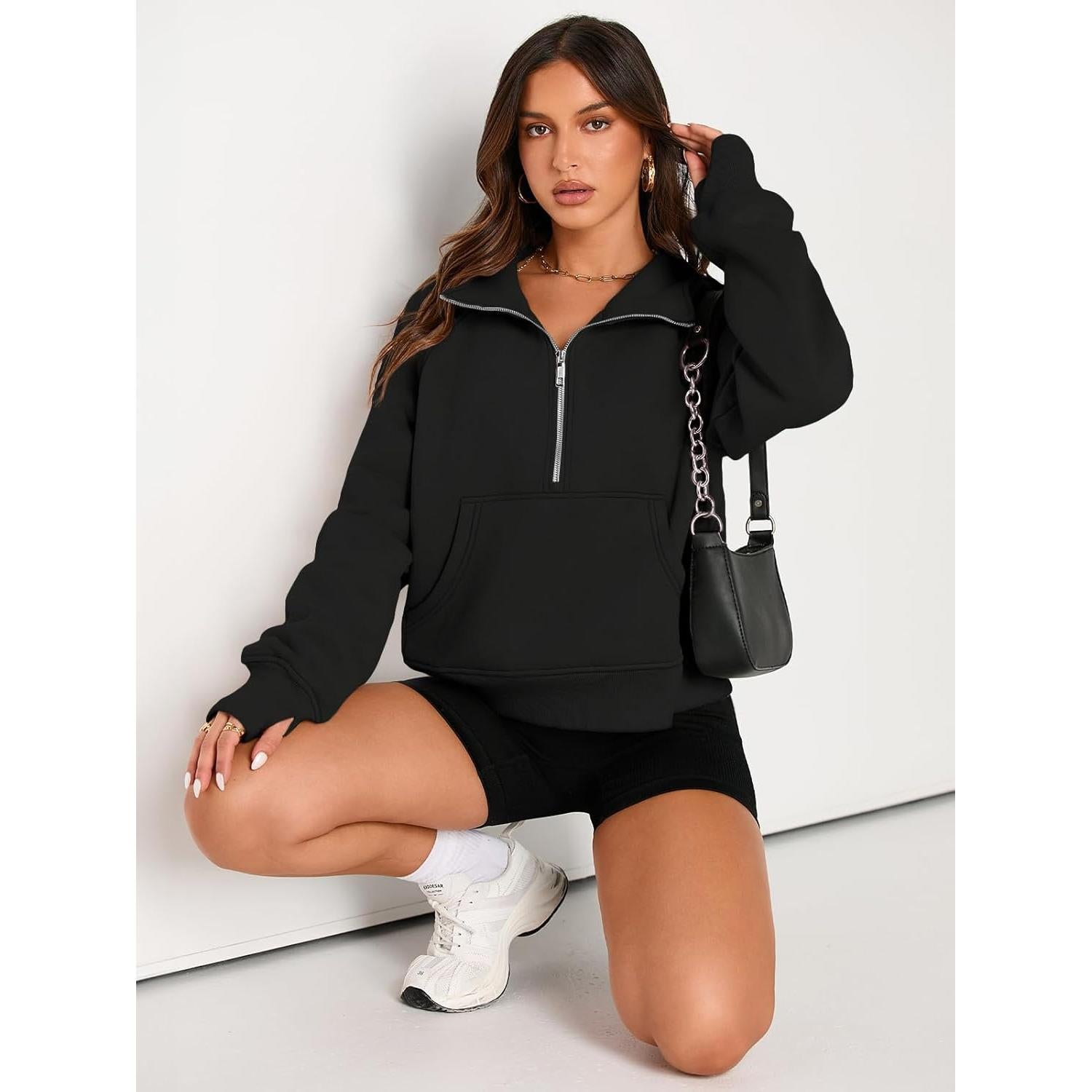 Sudadera Mujer AUTOMET Media Cremallera Cropped Negra