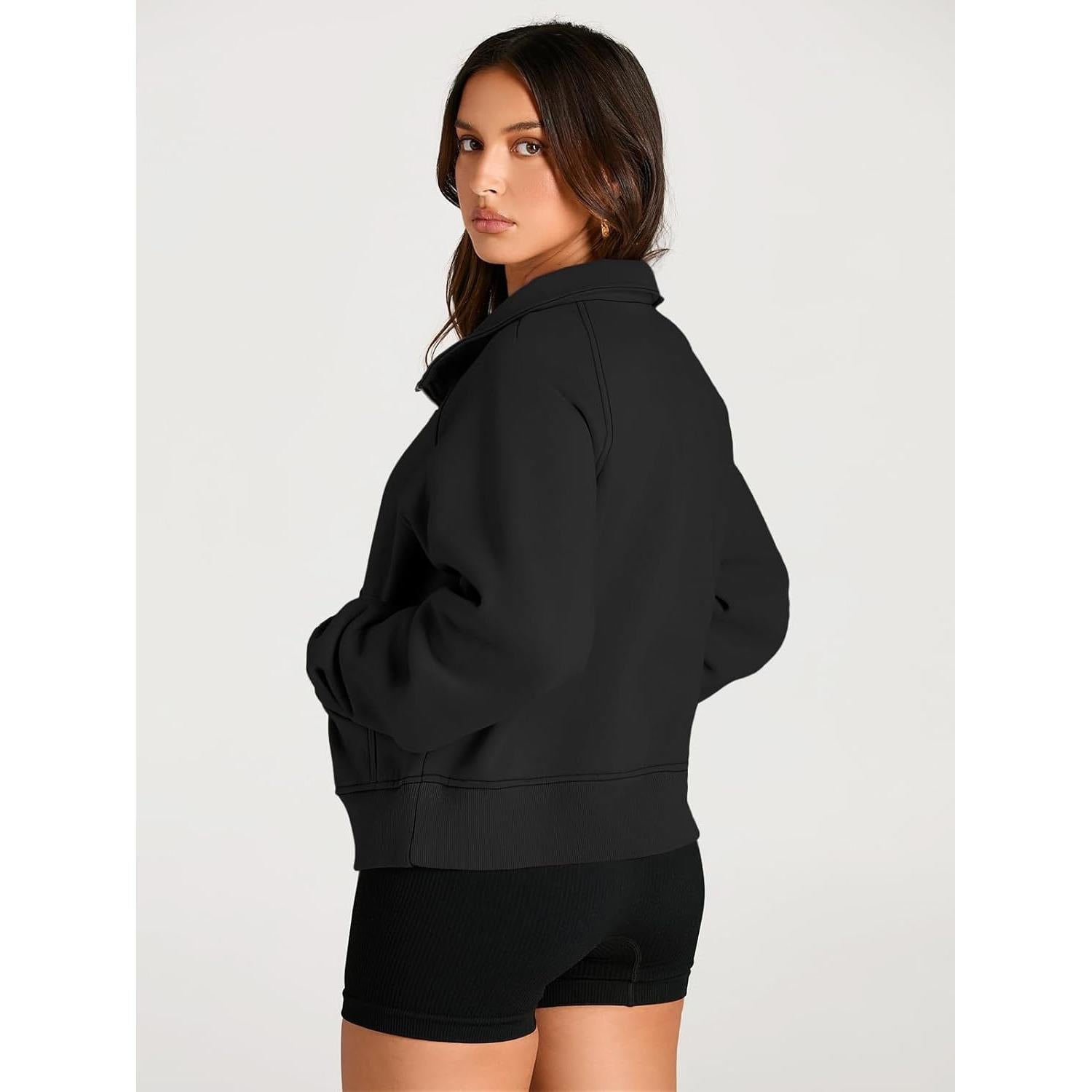 Sudadera Mujer AUTOMET Media Cremallera Cropped Negra