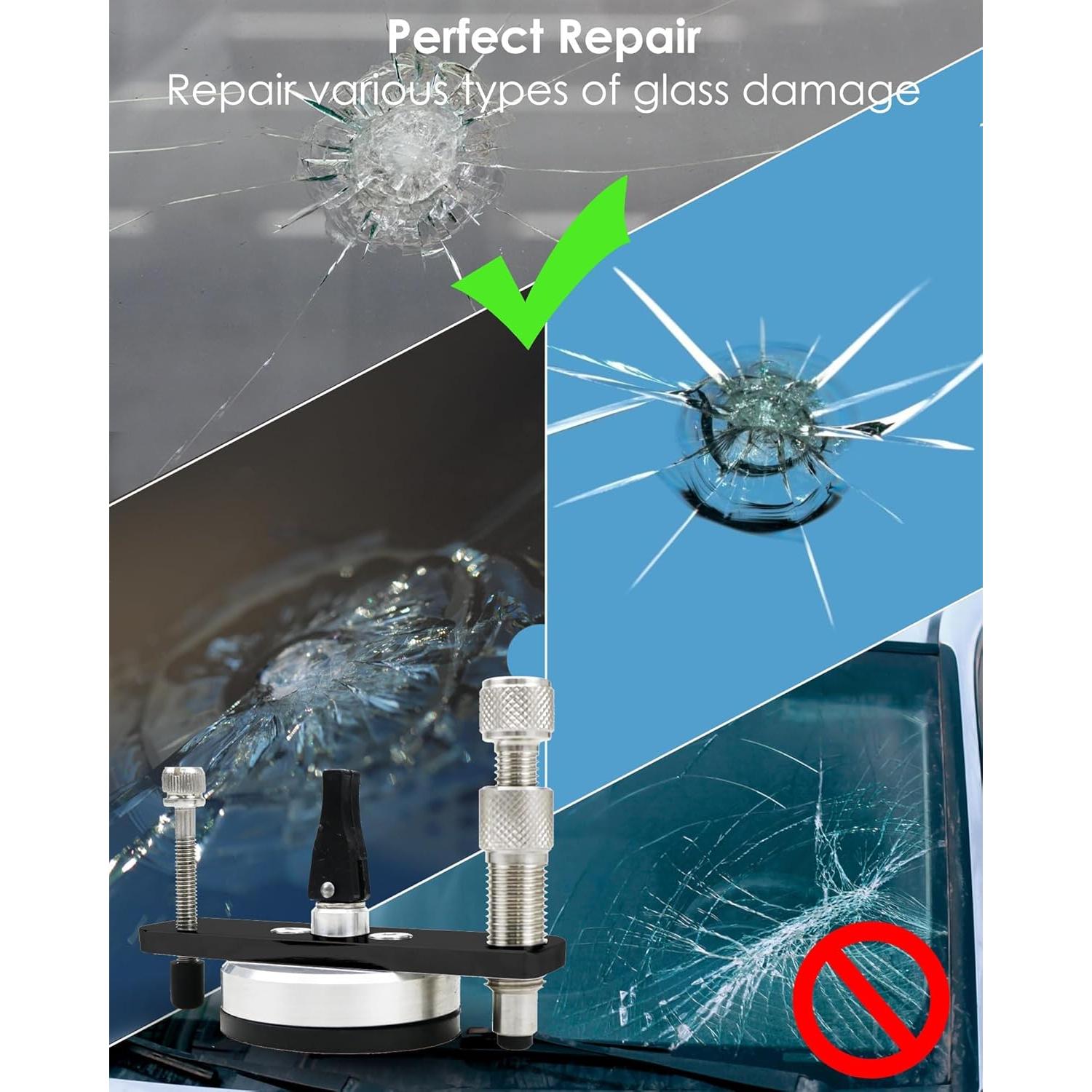 Kit de Reparación de Parabrisas BOQNZN - Acero Inoxidable, Negro