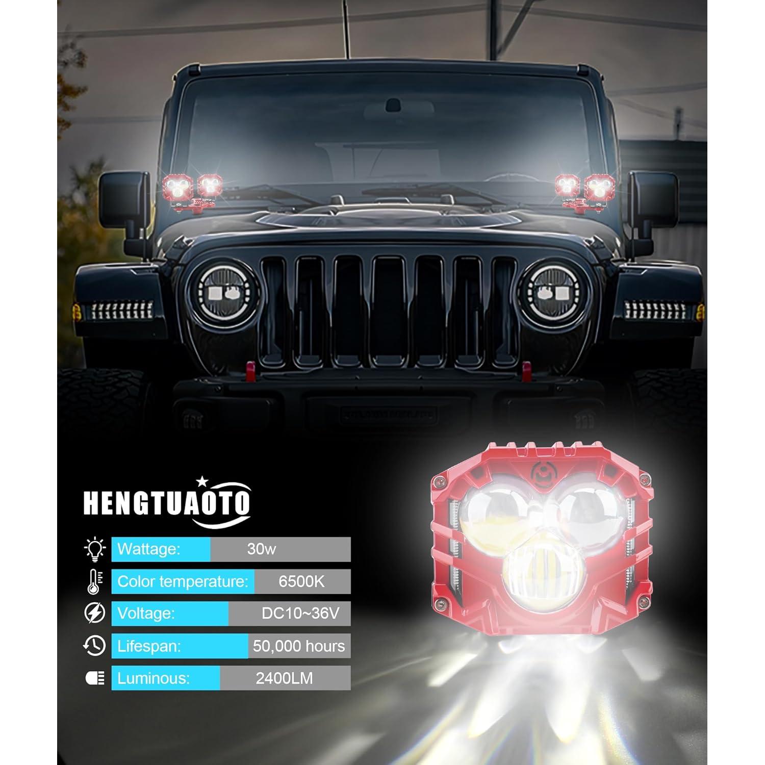 Kit de 4 Luces LED Pod HENGTUAOTO 120W 10800LM para Jeep JL/JLU 2018-2023