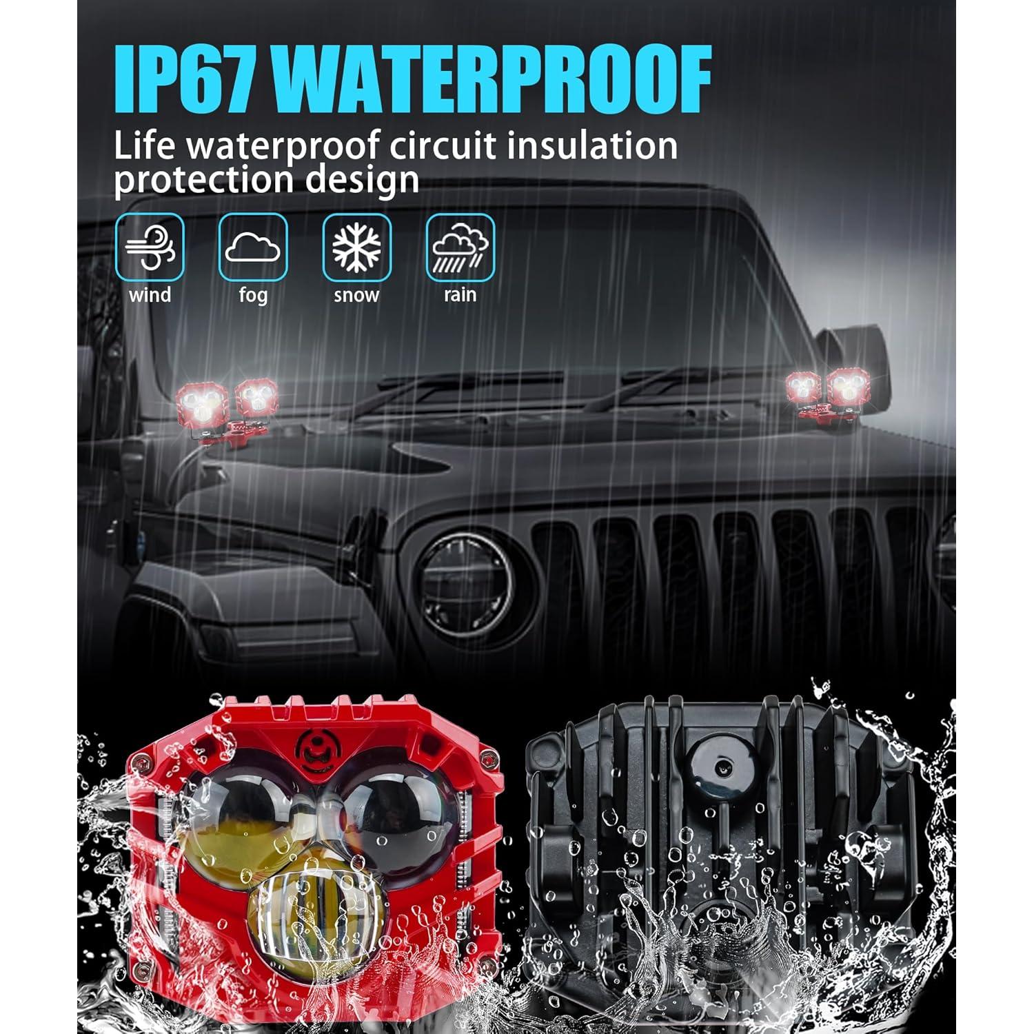 Kit de 4 Luces LED Pod HENGTUAOTO 120W 10800LM para Jeep JL/JLU 2018-2023