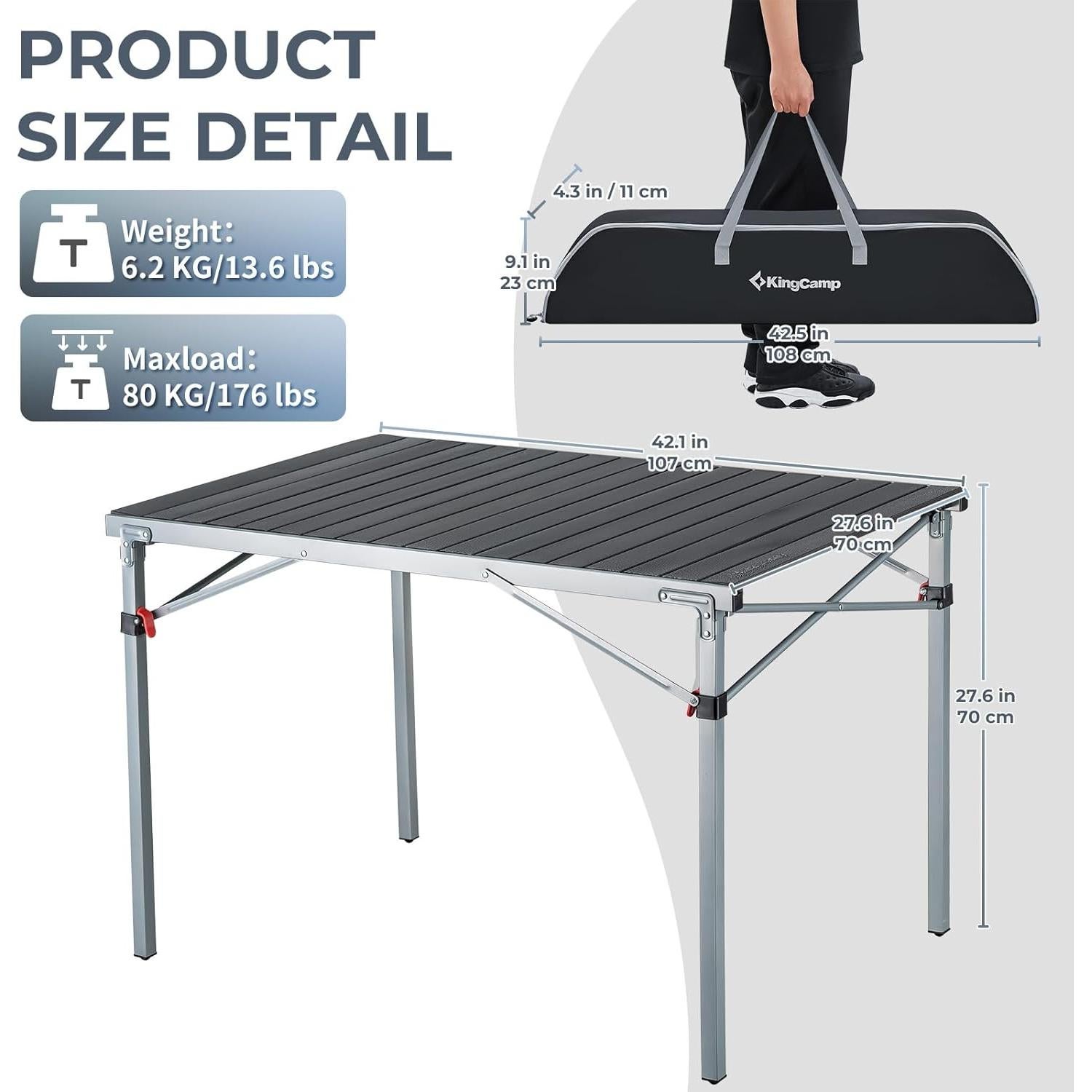 Mesa Plegable de Aluminio KingCamp 4-6 Personas Portátil