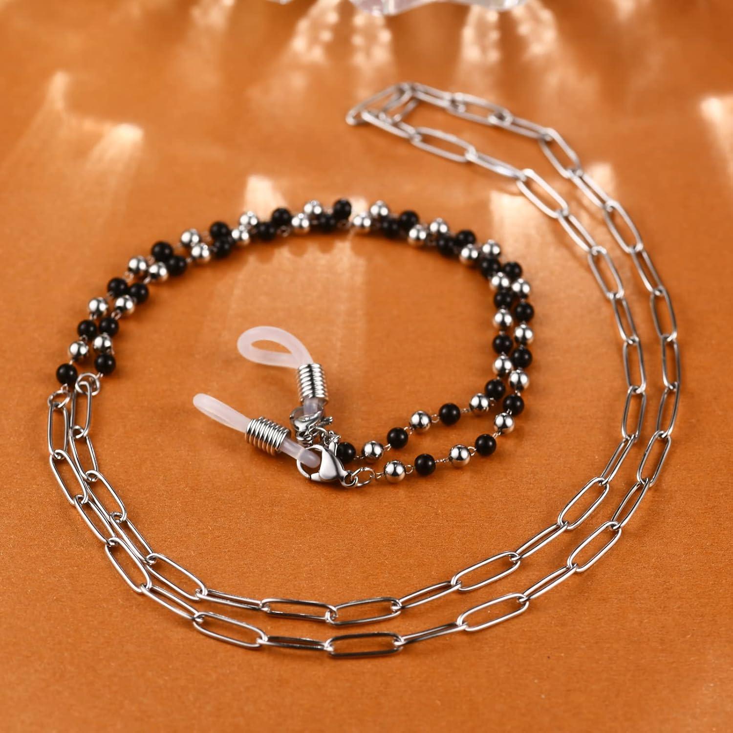 Cadena de Gafas AllenCOCO 14K con Ágata Negra 86 cm