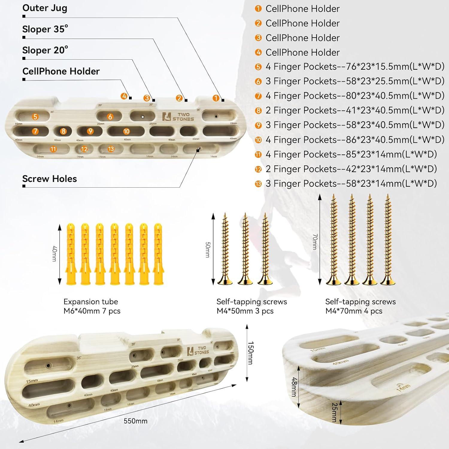 Hangboard TWO STONES para Escalada y Entrenamiento de Fuerza