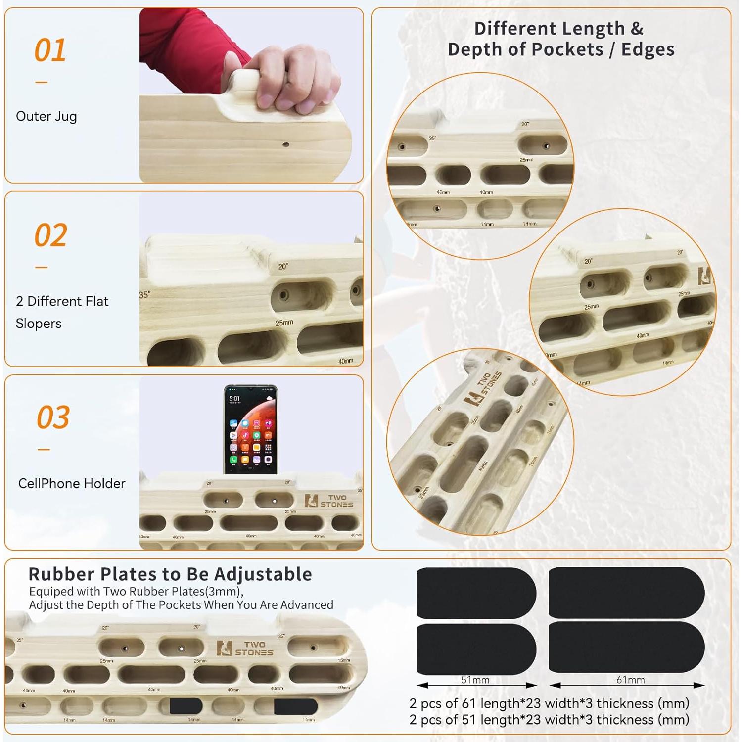 Hangboard TWO STONES para Escalada y Entrenamiento de Fuerza