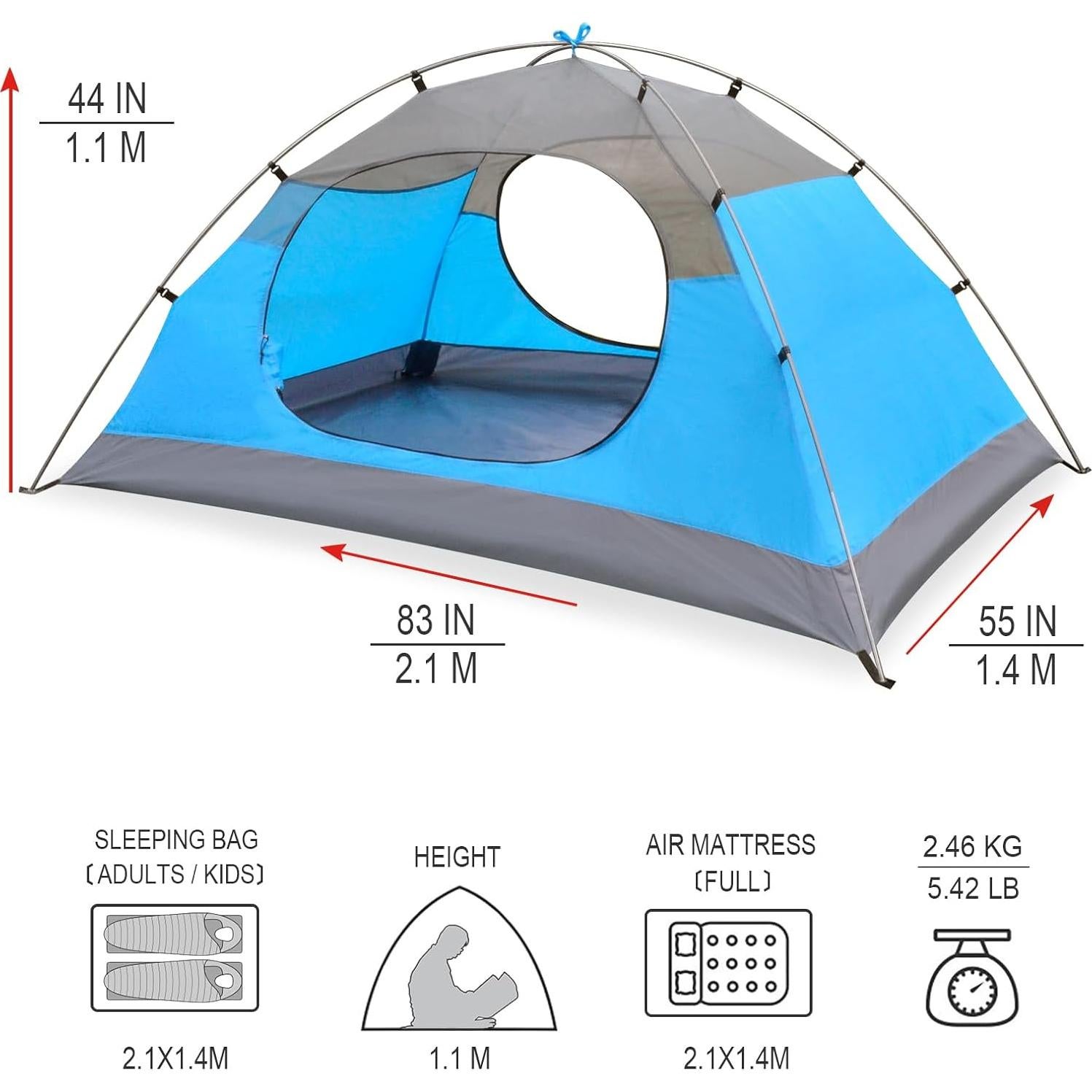 Tienda de Camping KAZOO Cometary 2 Personas Impermeable