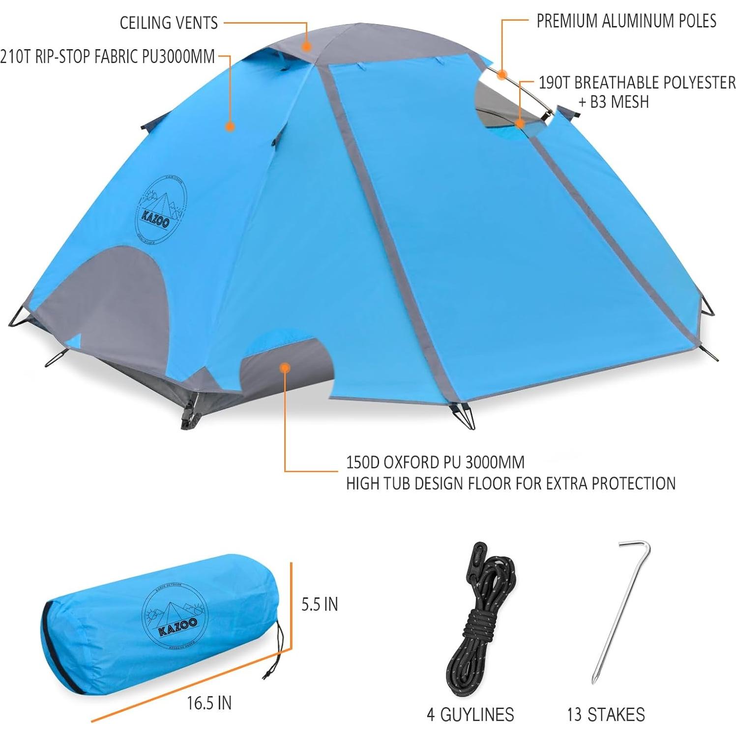 Tienda de Camping KAZOO Cometary 2 Personas Impermeable