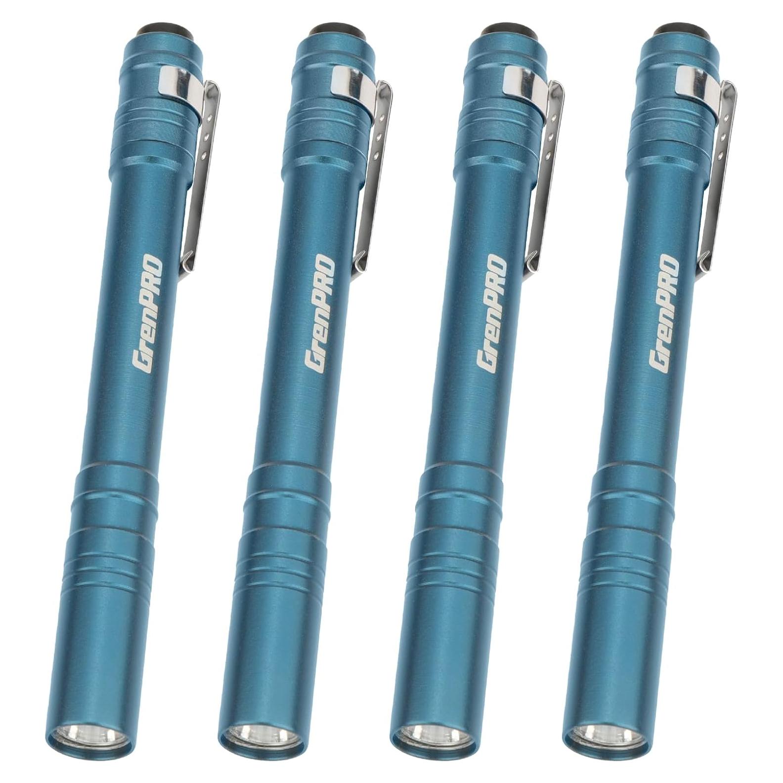 Linterna LED de bolsillo GRENPRO azul, 4 unidades con pilas