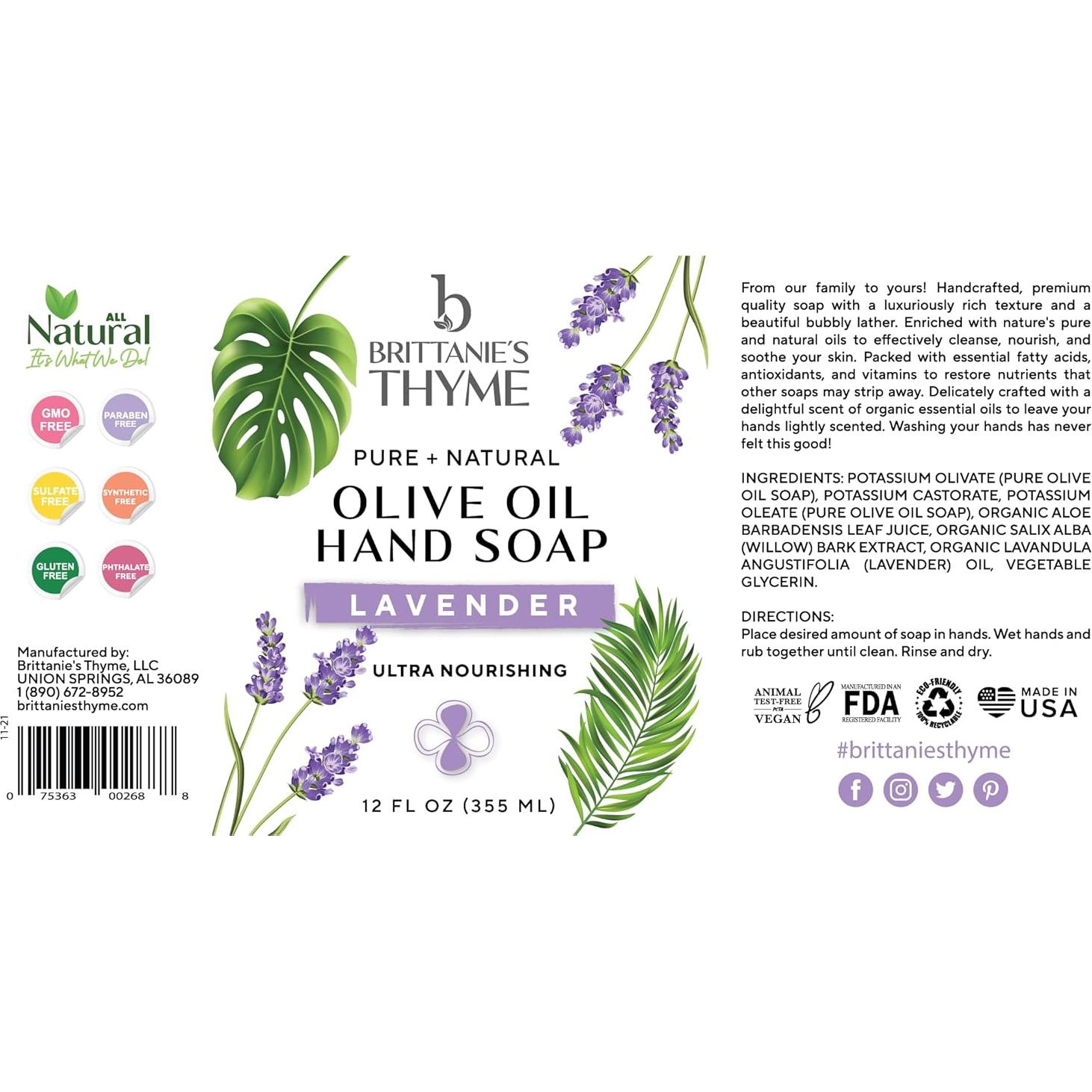 Jabón Líquido de Castile Brittanie 3x12oz Lavanda Vegano