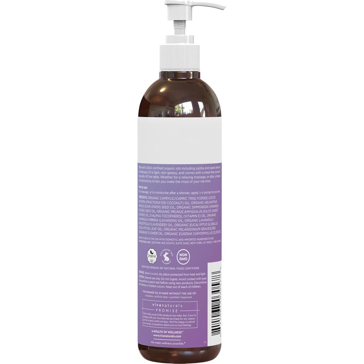 Aceite de Masaje Orgánico Viva Naturals Lavanda 237 mL No Graso