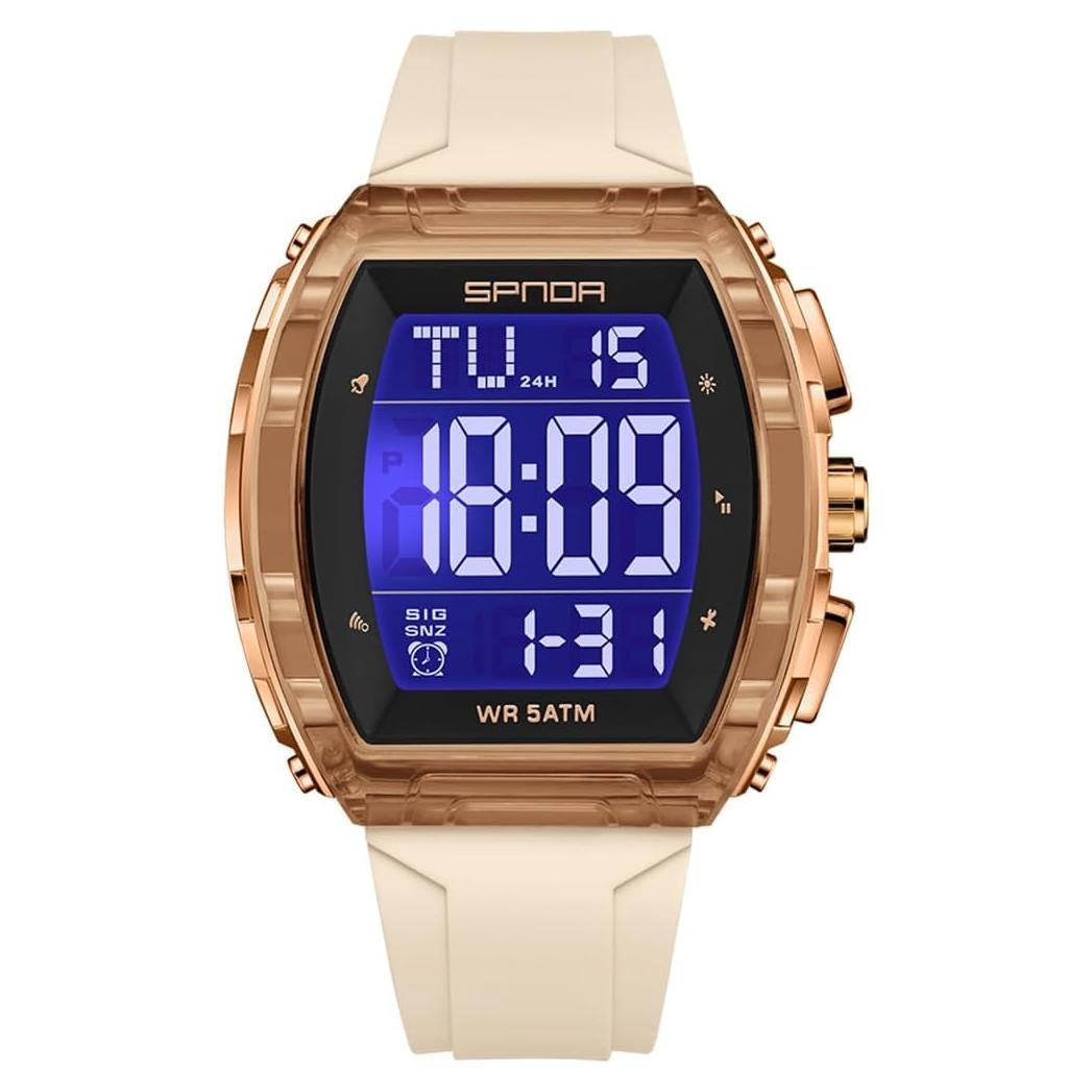 Reloj Digital PASOY Tonneau Doble Hora 5ATM Impermeable