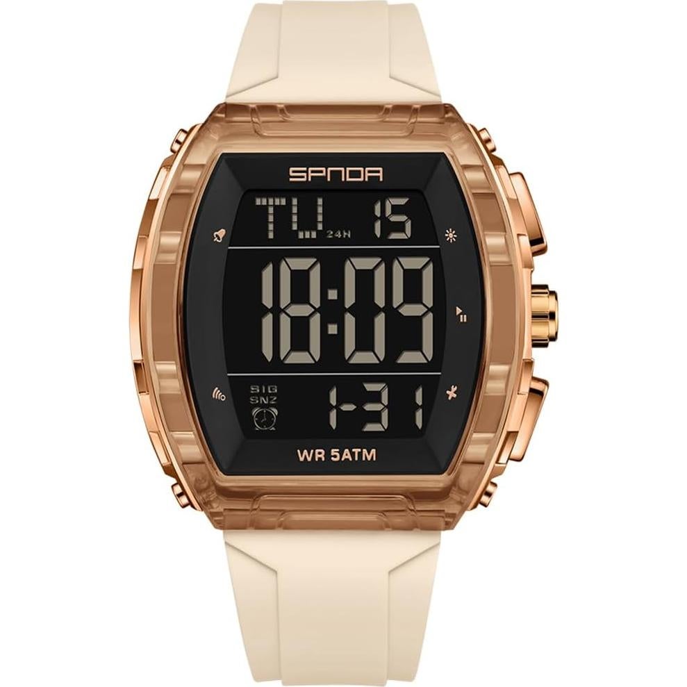 Reloj Digital PASOY Tonneau Doble Hora 5ATM Impermeable