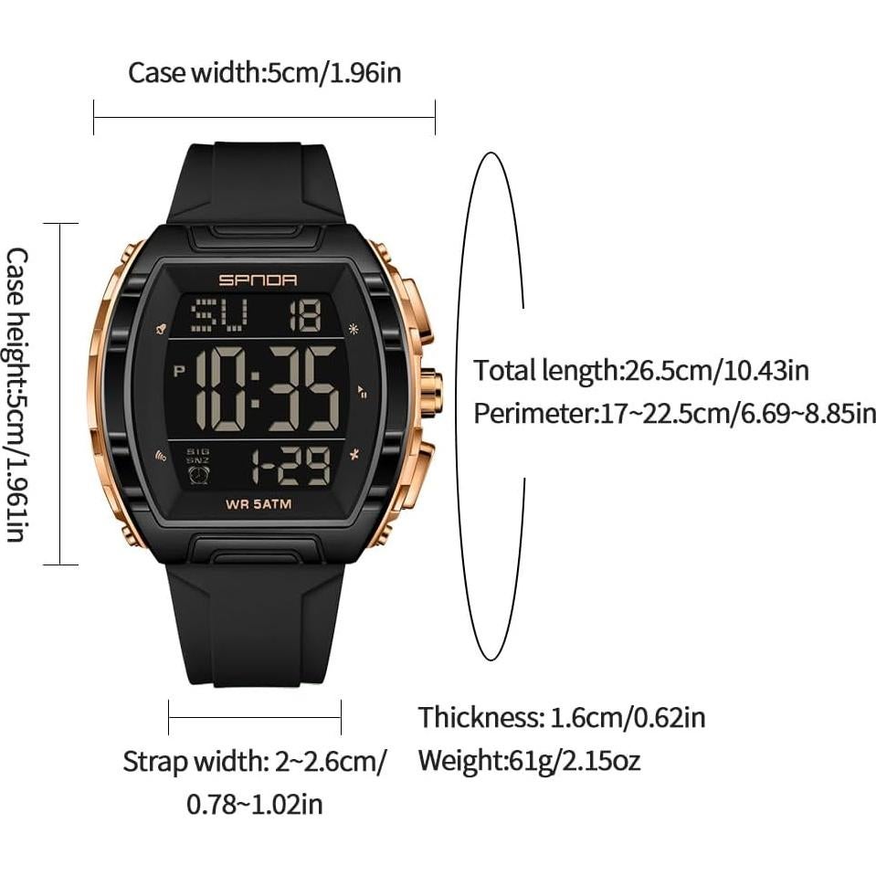 Reloj Digital PASOY Tonneau Doble Hora 5ATM Impermeable