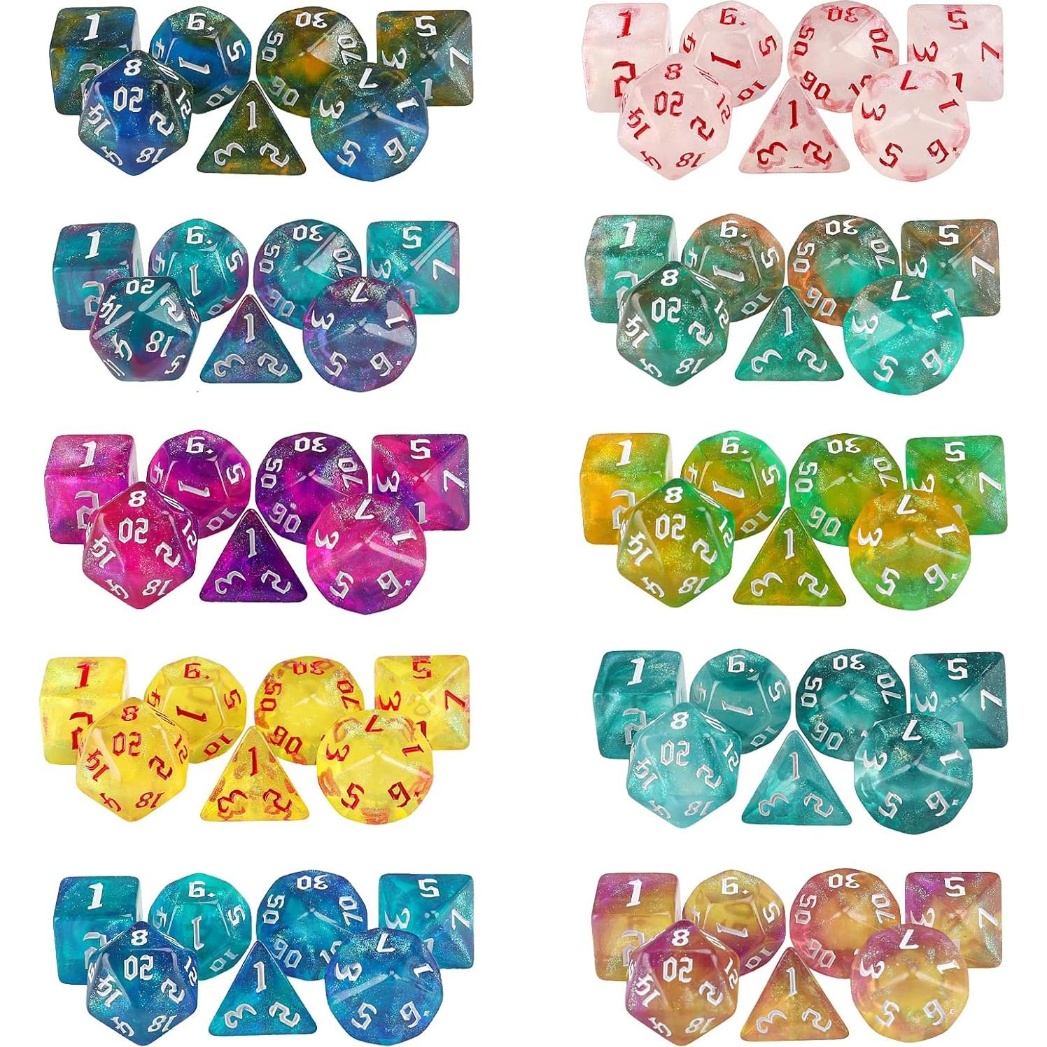 Juego de Dados Poliedricos DND Surhugvy 70 Piezas con 10 Bolsas