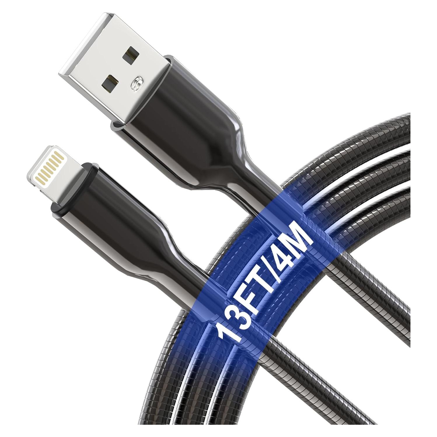 Cable Lightning 4m Metal Trenzado a Prueba de Mordeduras para iPhone