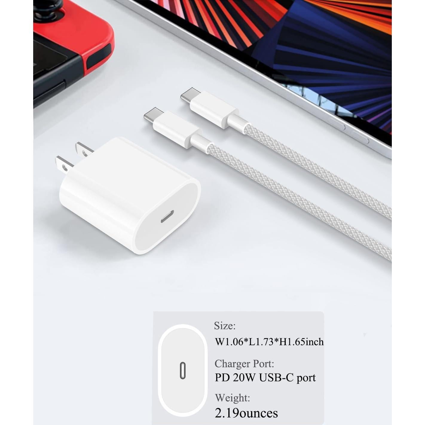 Cargador de Pared USB-C 20W Rápido Compatible iPhone