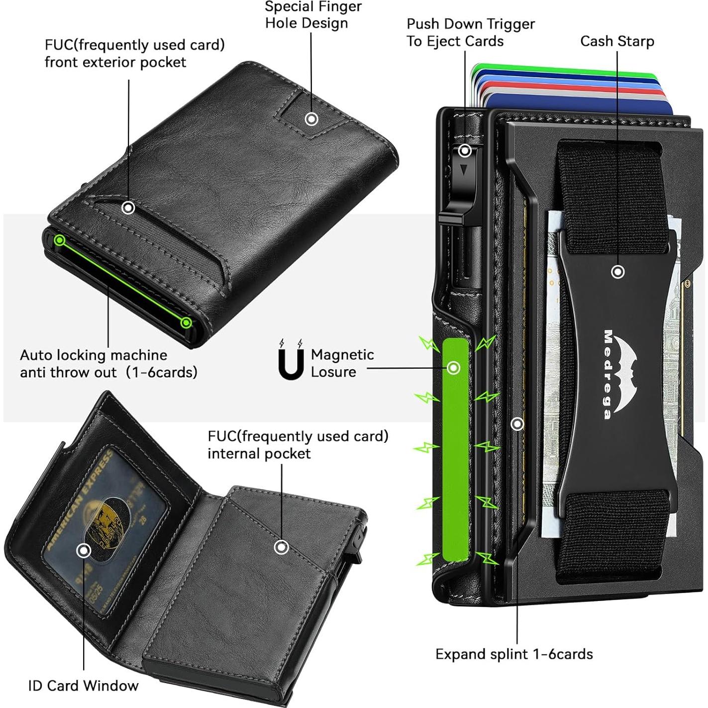 Billetera Inteligente RFID para Hombres J007 - Cuero Negro