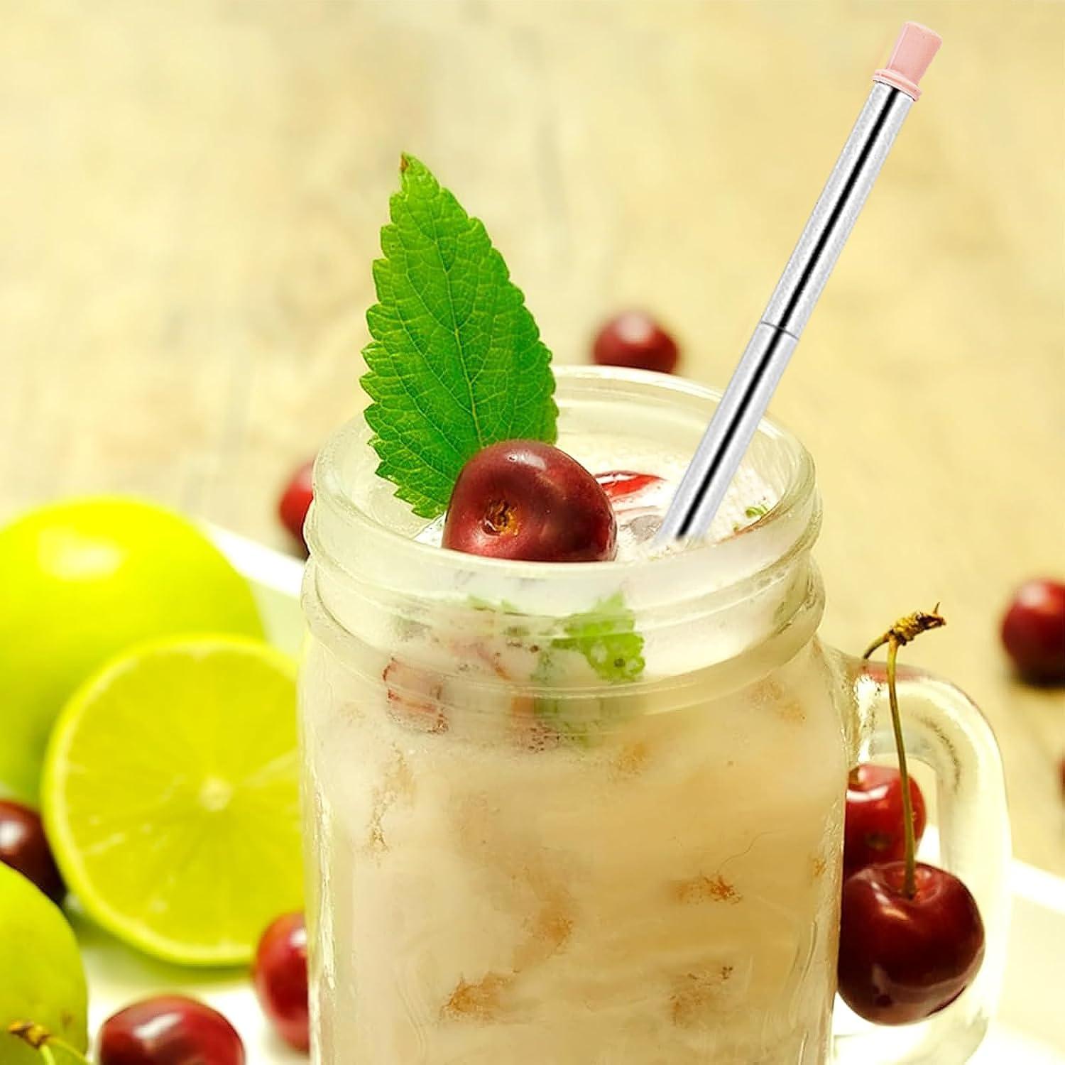 Popotes Reutilizables Plegables Biiange Acero Inoxidable Rosado