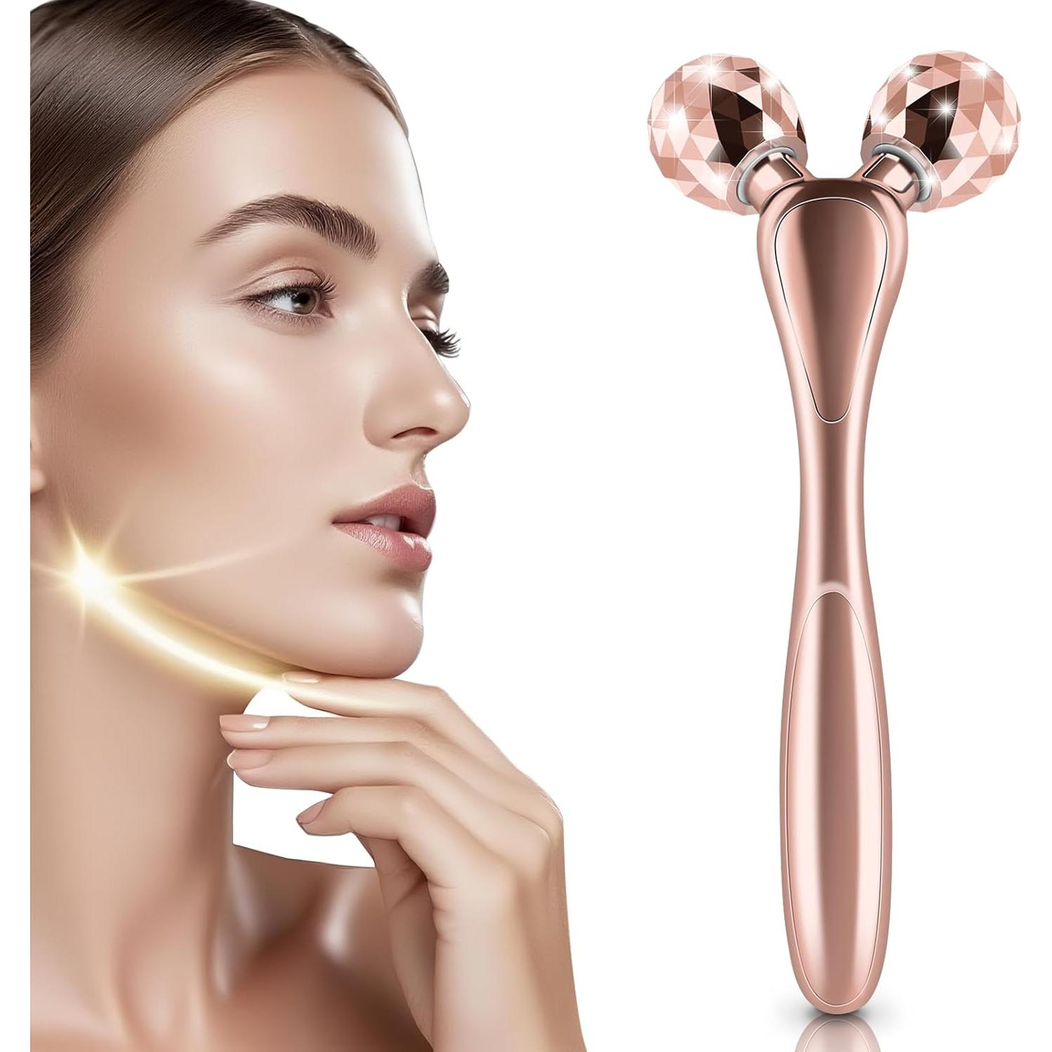 Rodillo de Masaje Facial 3D SZMDLX Oro Rosa, Antienvejecimiento